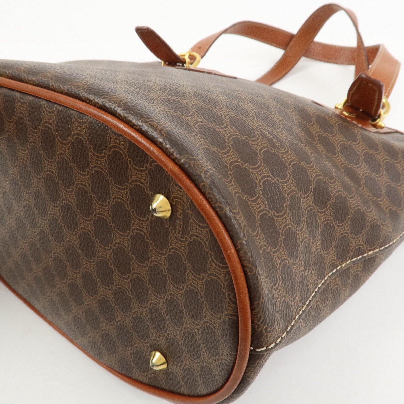 CELINE Macadam PVC Leather Tote Bag Hand Bag Shoulder Bag Brown