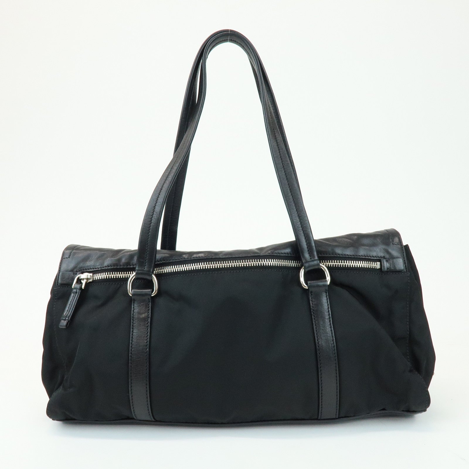 PRADA Triangle Logo Nylon Nappa Leather Shoulder Bag Black BR2613