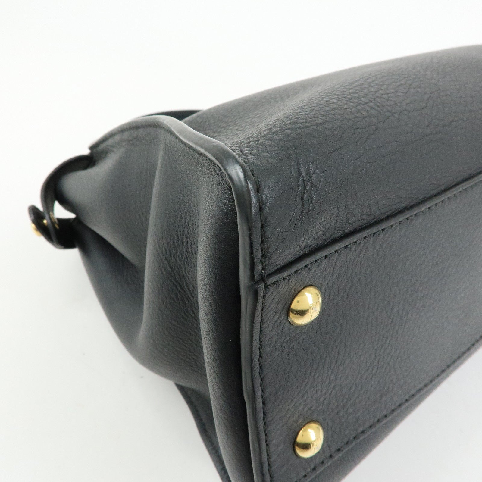 FENDI Peekaboo Leather 2Way Bag Hand Bag Shoulder Bag Black 8BN290