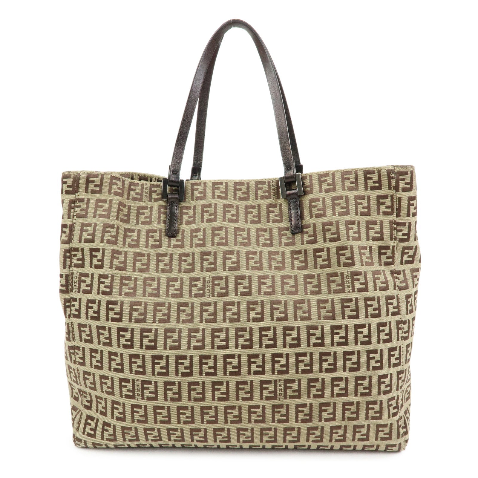 FENDI Zucchino Canvas Leather Tote Bag Beige Brown 8BH019