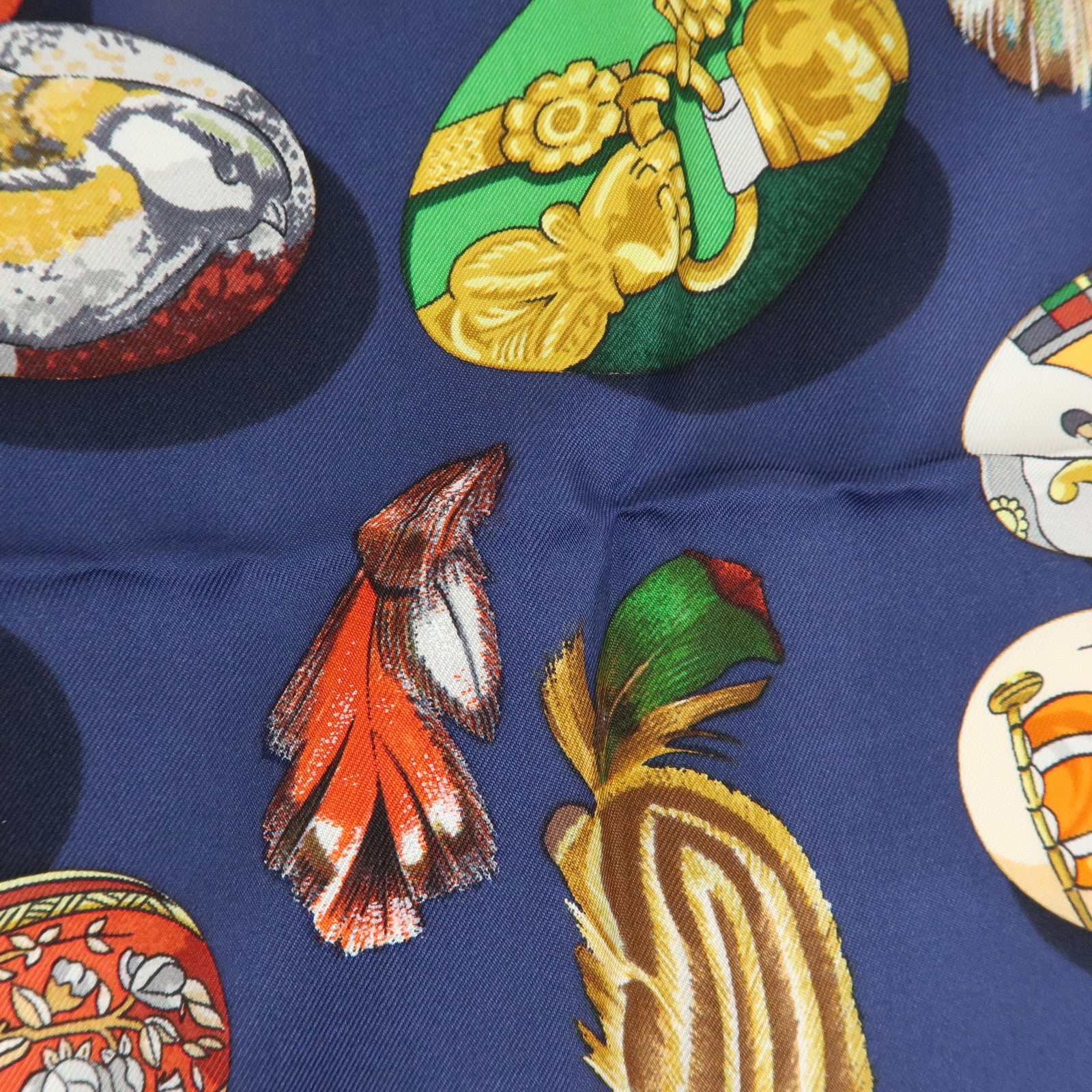 HERMES Carre 90 Silk 100% Scarf COUVEE D HERMES Egg Print Navy Red