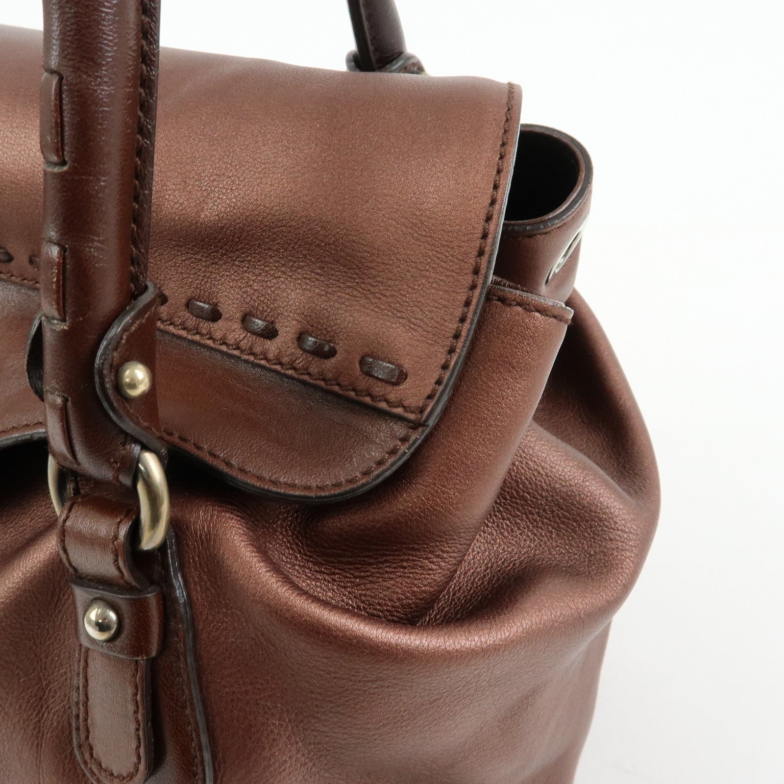 Ferragamo Gancini Leather 2Way Bag Hand Shoulder Bag Metallic Brown