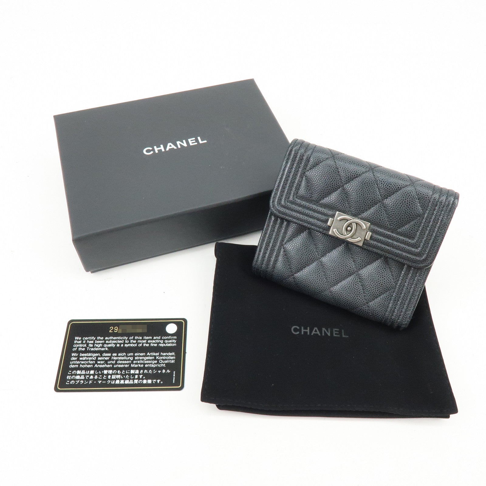 CHANEL Boy CHANEL Cavairskin Flap Compact Wallet Black A80734