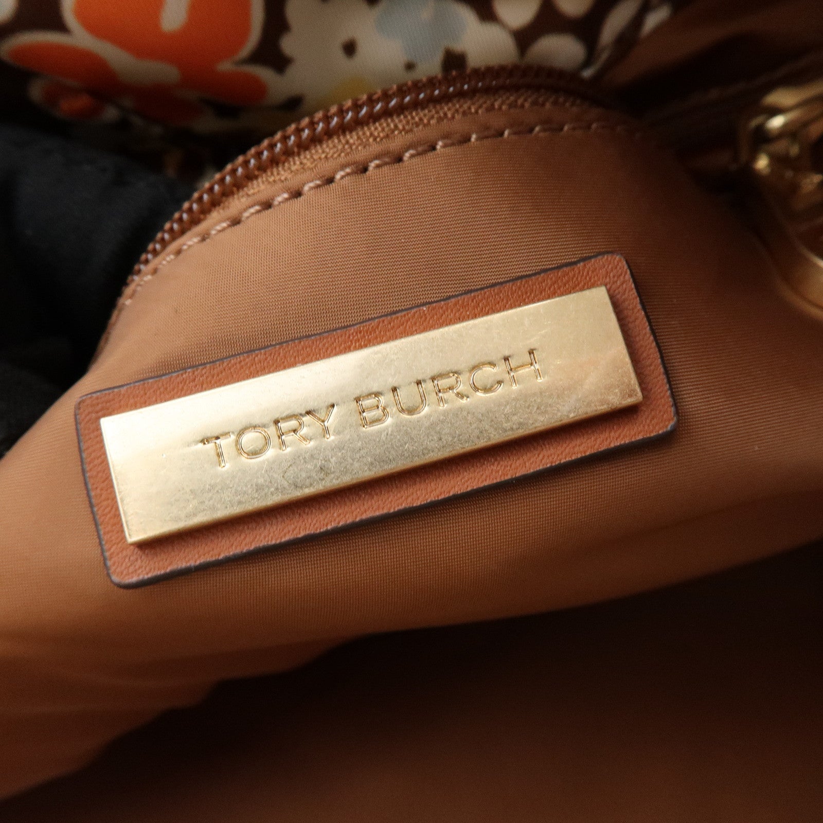 TORY BURCH Logo Nylon Tote Bag Shoulder Bag Brown Multicolor