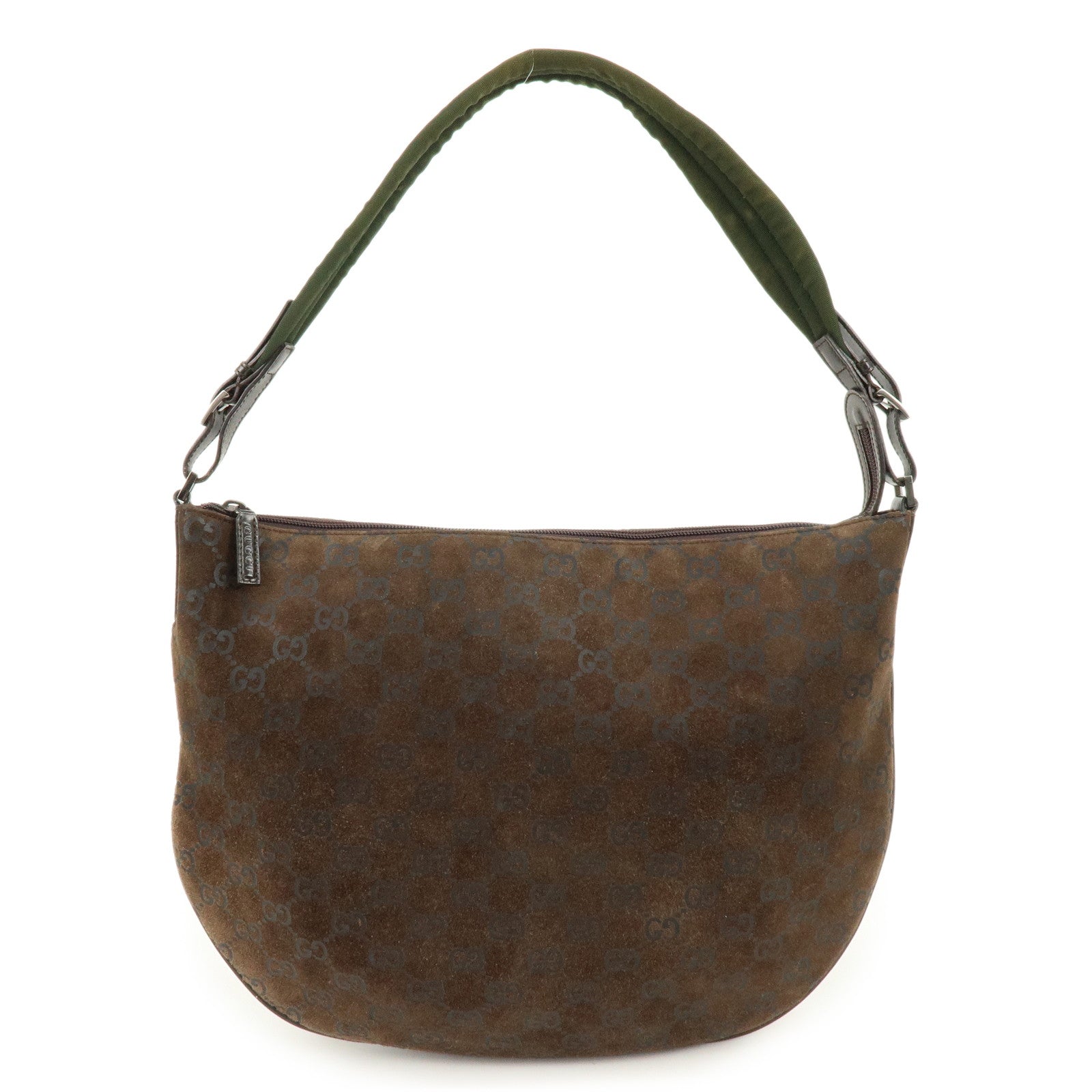 GUCCI GG Suede Leather Shoulder Bag Brown Green 001・1206・3444