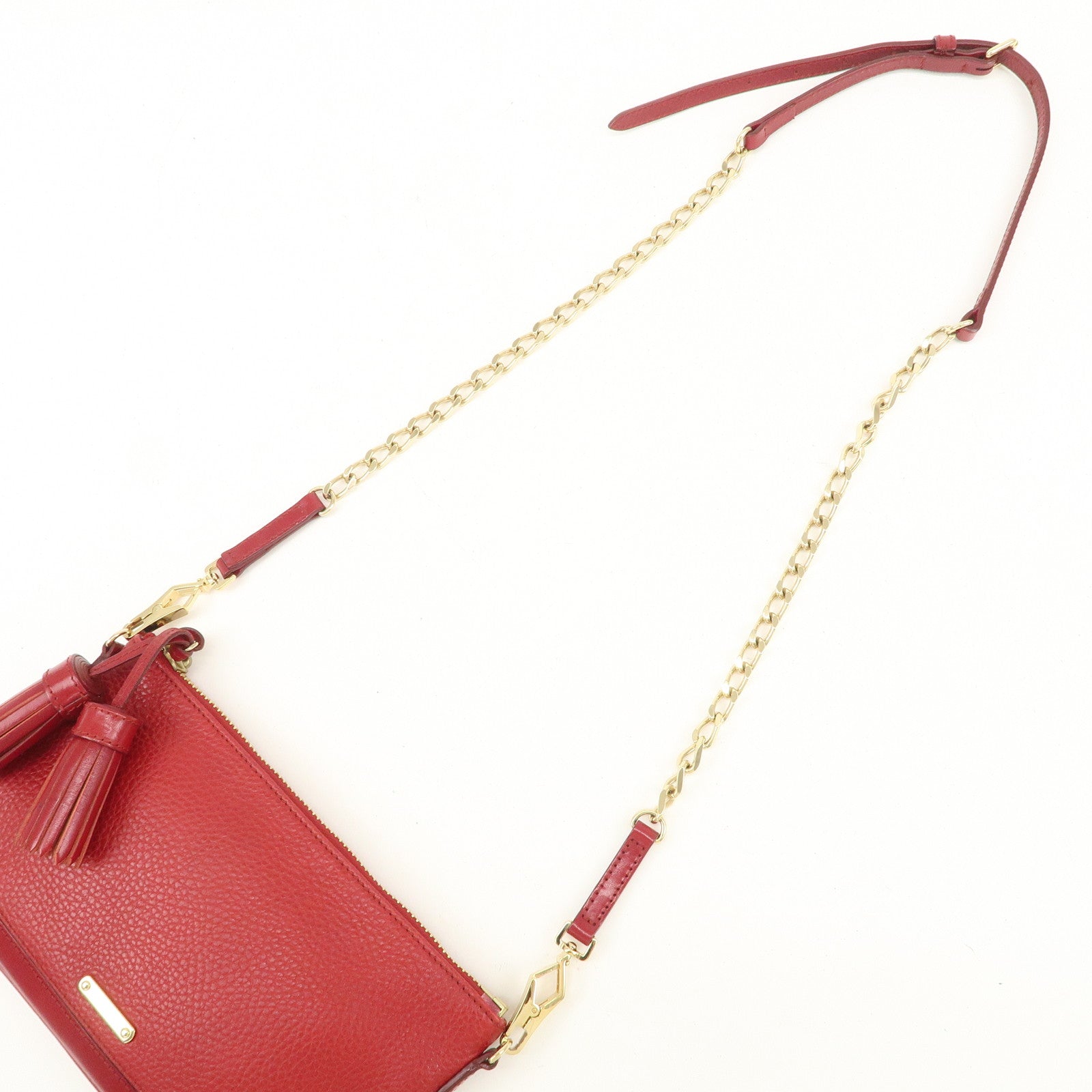 BURBERRY Logo Leather Chain Shoulder Bag Crossbody Bag Red Used
