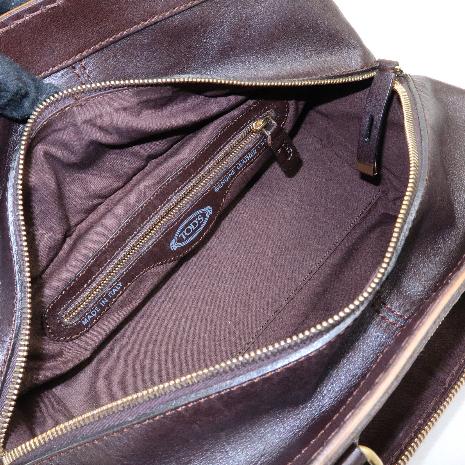 TOD'S Logo Leather Shoulder Bag Hand Bag Brown