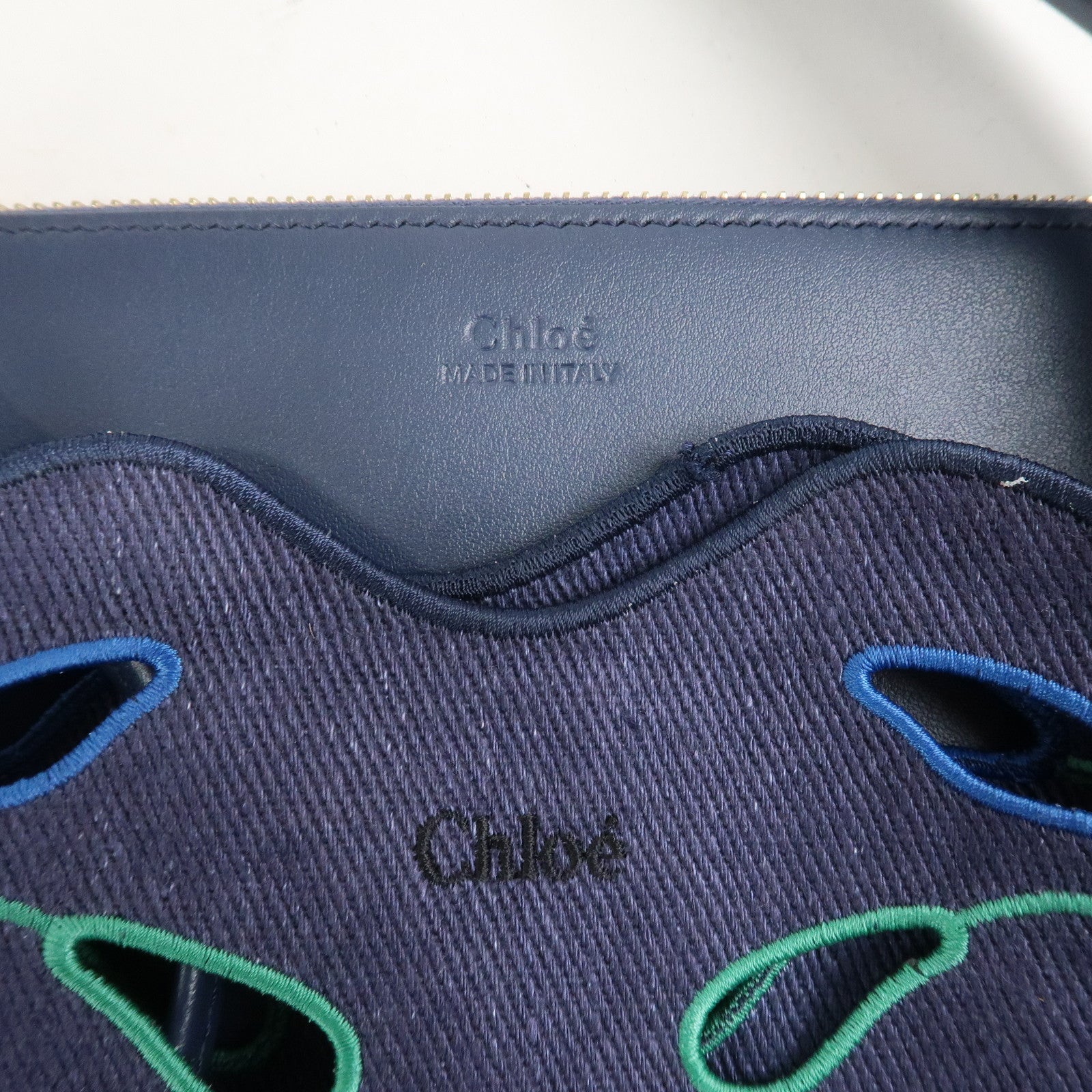 Chloe Kamilla Canvas Leather Tote Bag Shoulder Bag Navy Multicolor