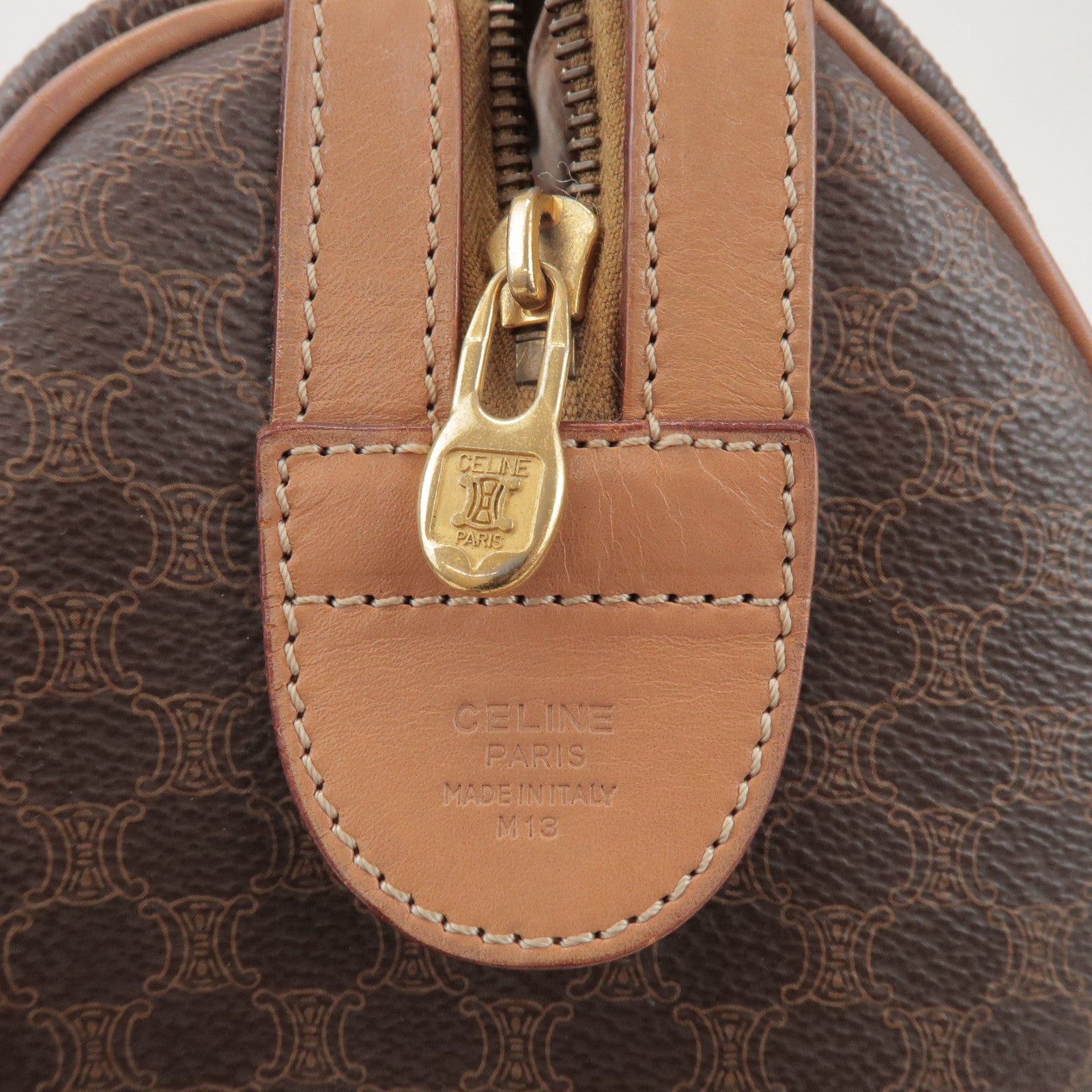 CELINE Macadam PVC Leather Boston Bag Hand Bag Brown