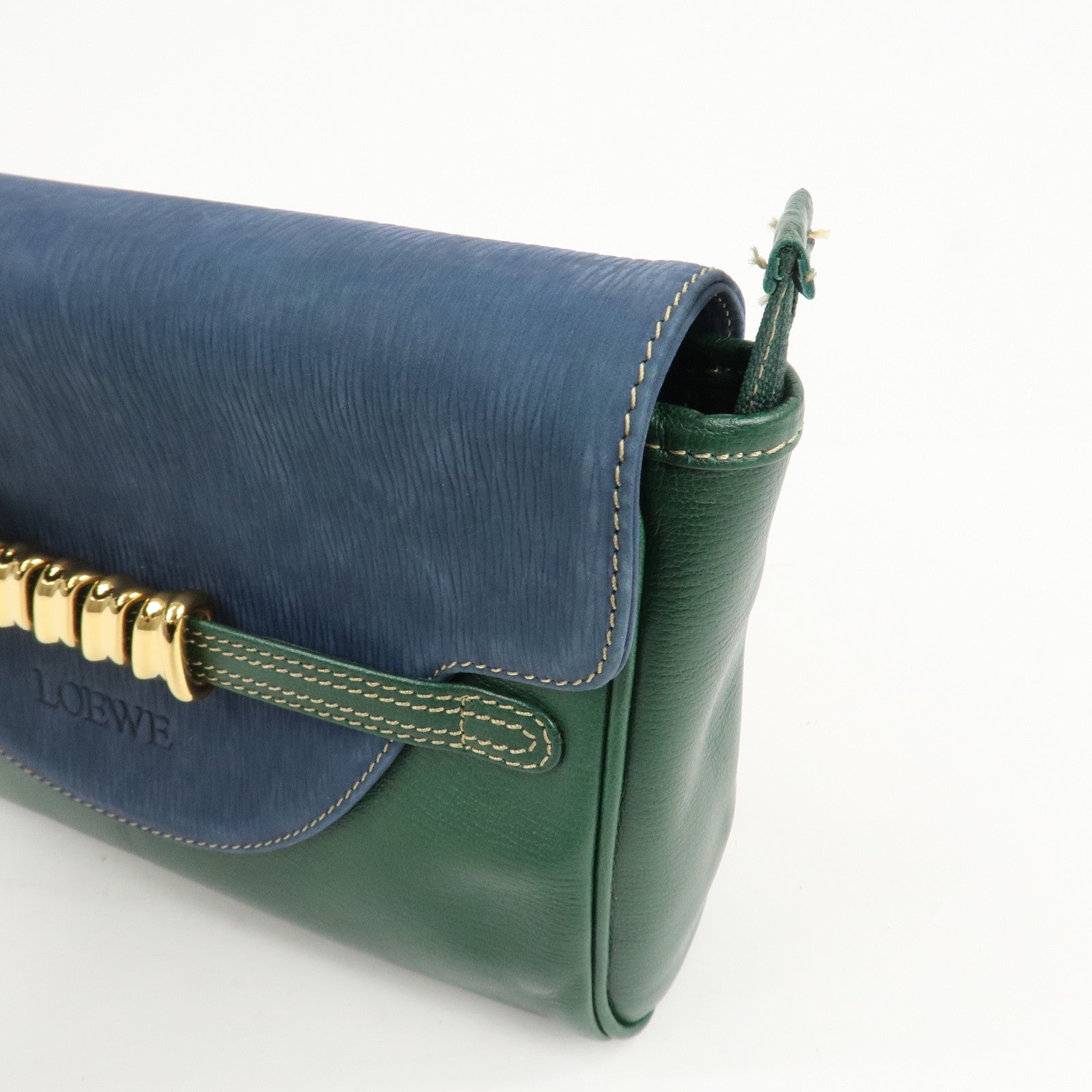 LOEWE Velazquez Suede Leather Clutch Bag Green Blue Gold HDW