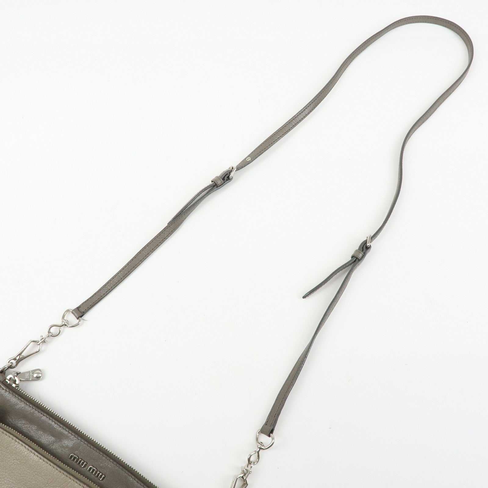 MIU MIU MADRAS Leather Shoulder Bag Crossbody Bag Gray RP0369