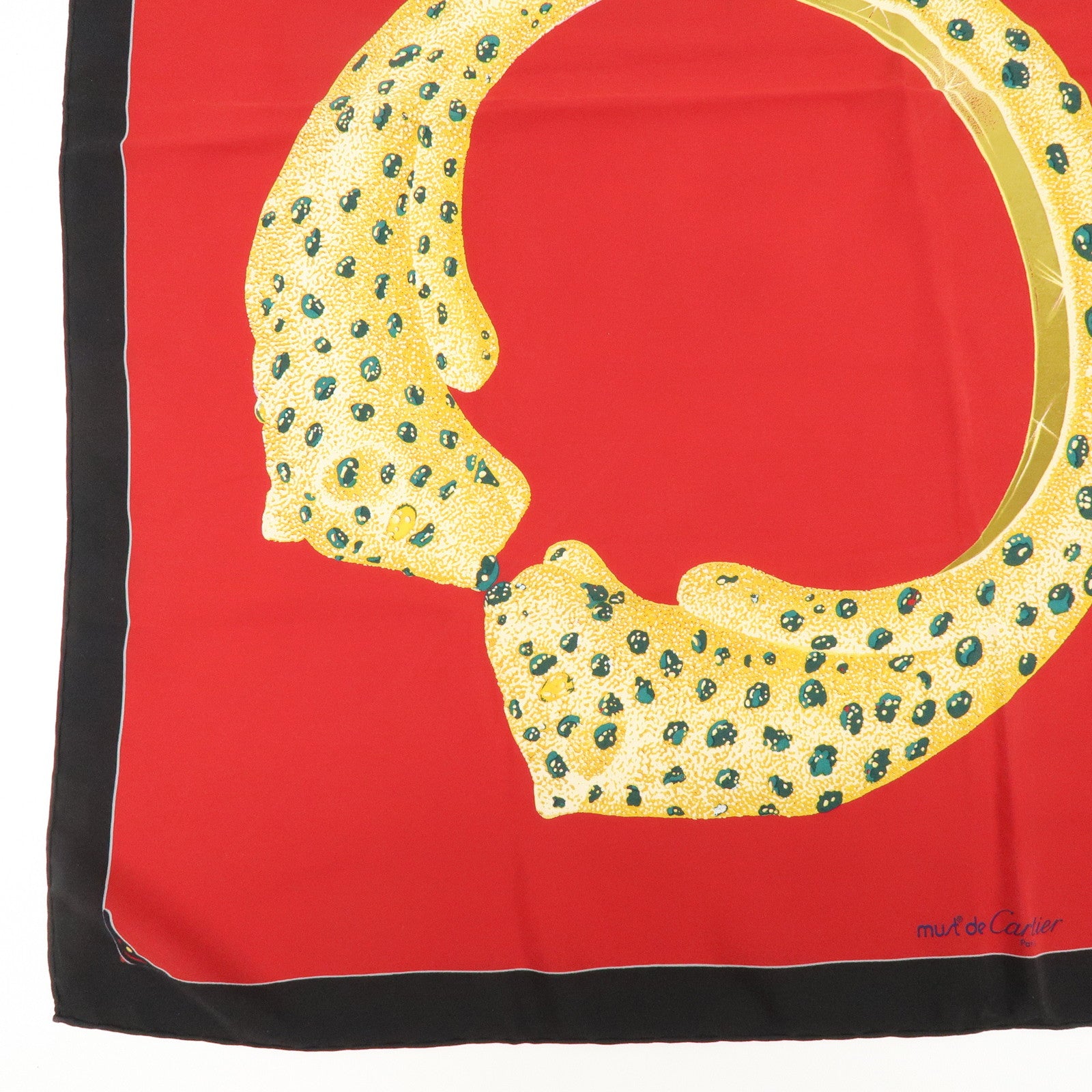 Cartier Silk 100% Scarf Ring Panthere Red Black