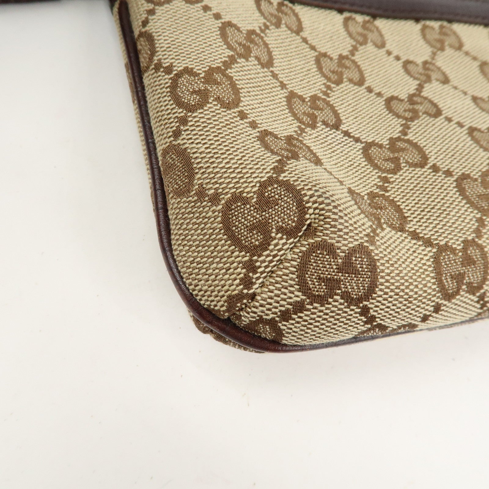 GUCCI Sherry GG Canvas Leather Pouch Hand Bag Beige Brown 152507