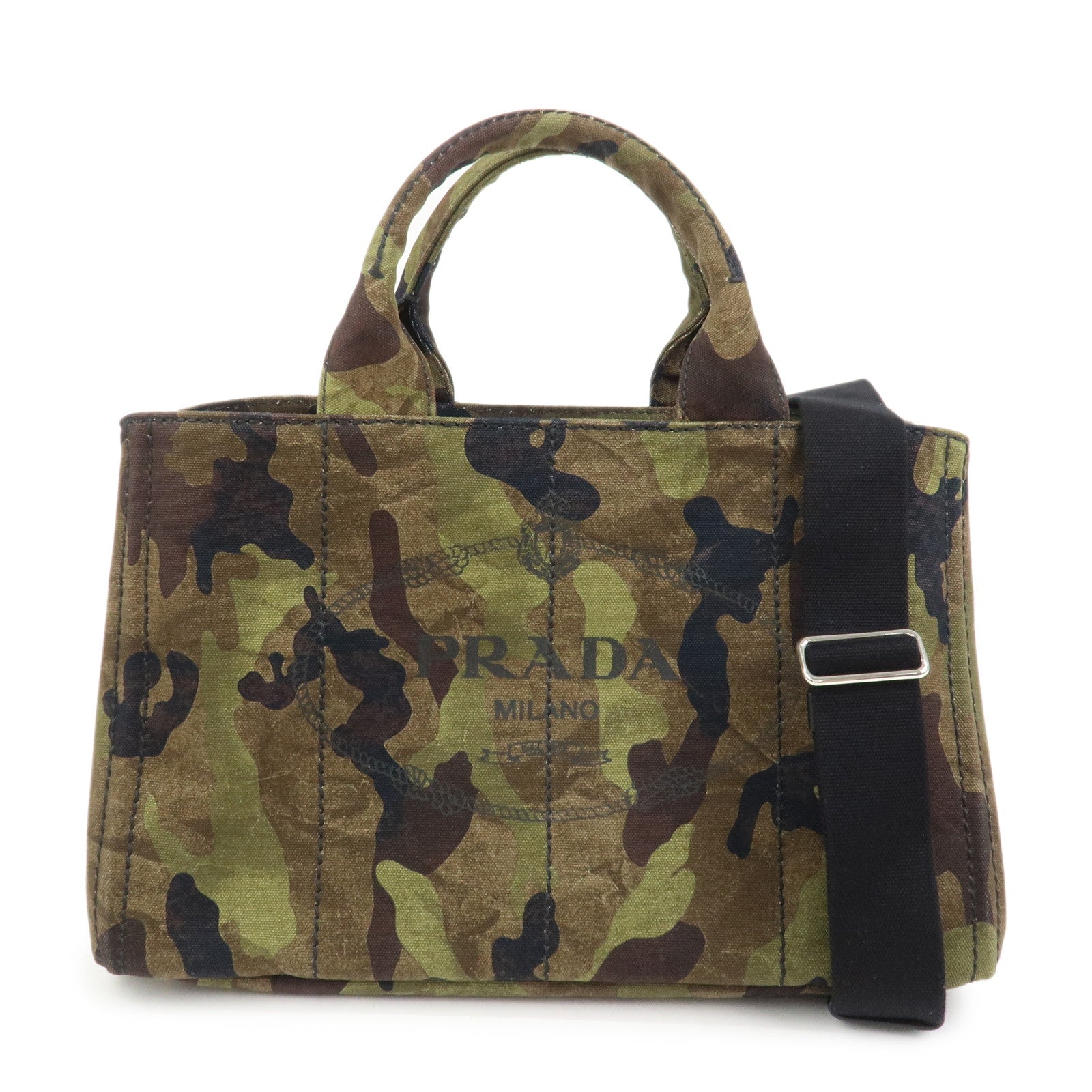 PRADA Canapa Canvas 2Way Hand Bag Shoulder Bag Khaki B2642B