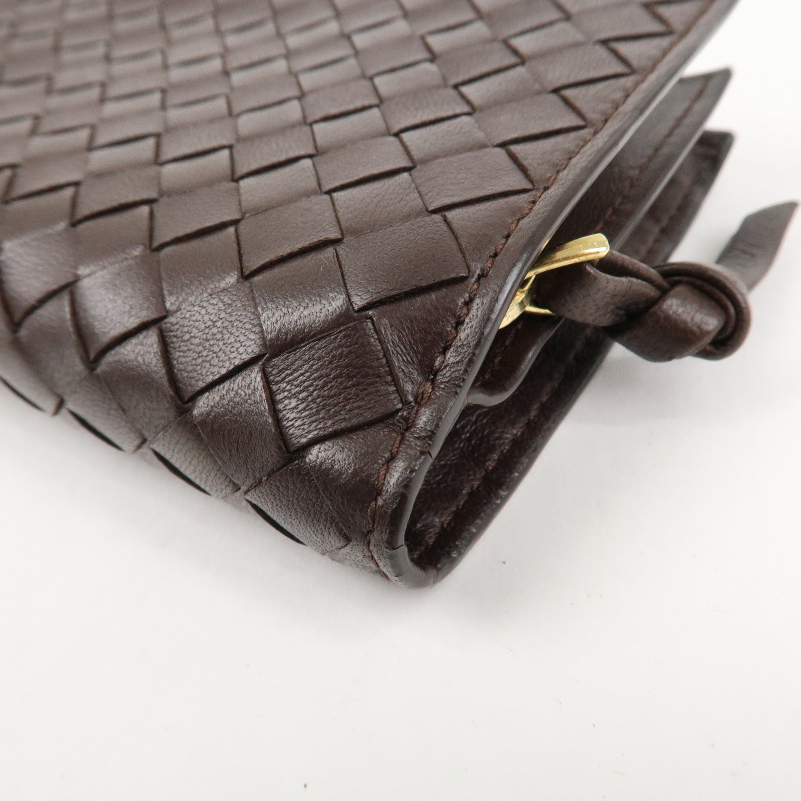 BOTTEGA VENETA Intrecciato Leather Bi-Fold Wallet Dark Brown 121060 Used