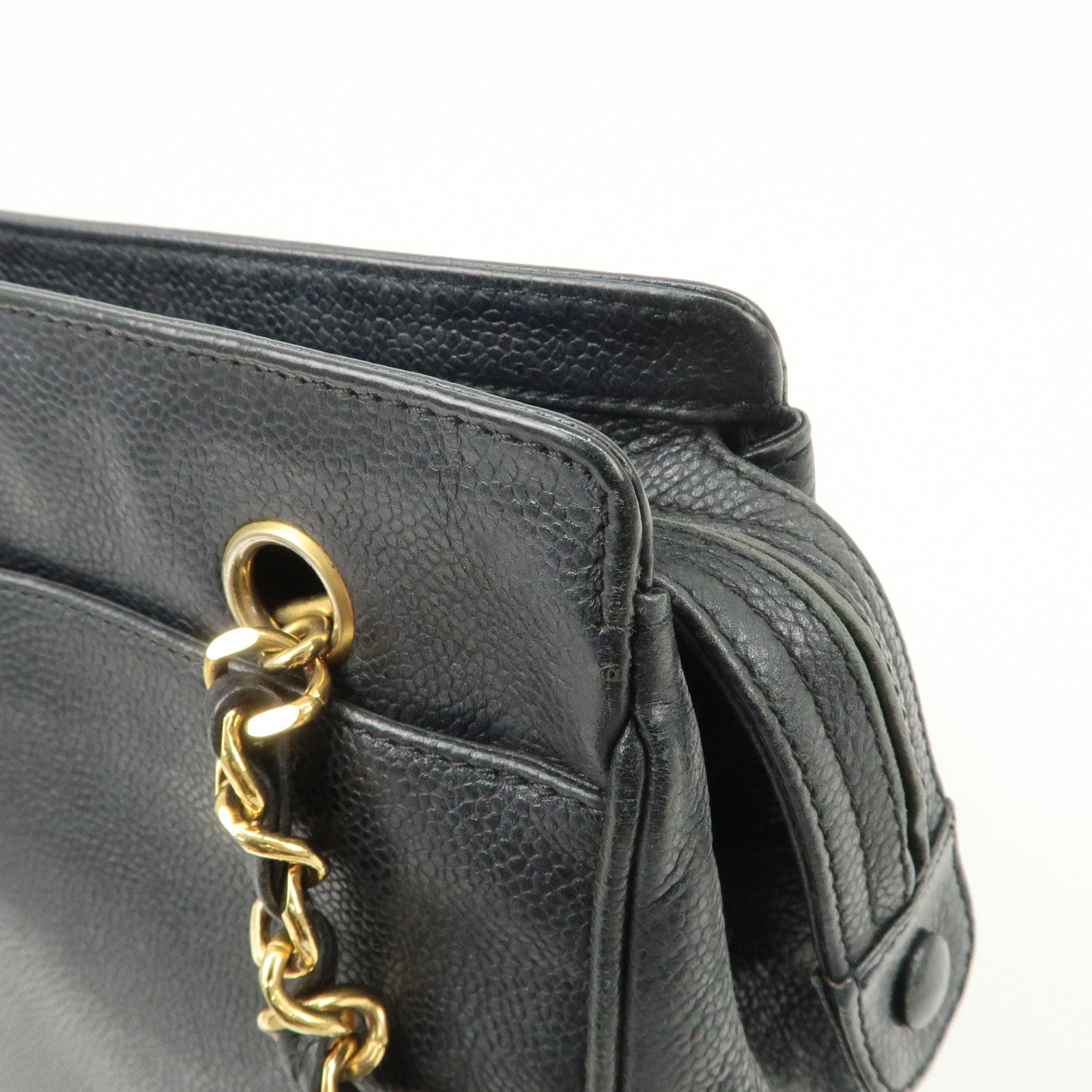 CHANEL Triple COCO Mark Caviarskin Chain Shoulder Bag Black