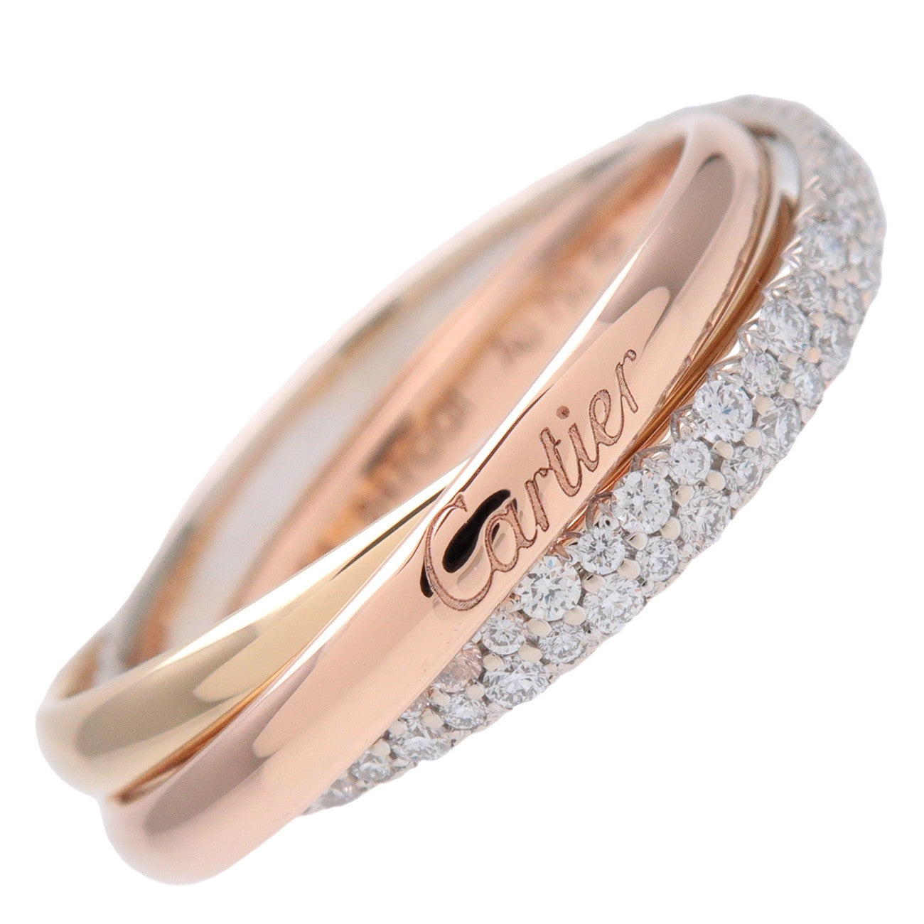 Cartier Trinity Pave Diamond Ring SM K18 750YG/WG/PG #51 US6 EU52