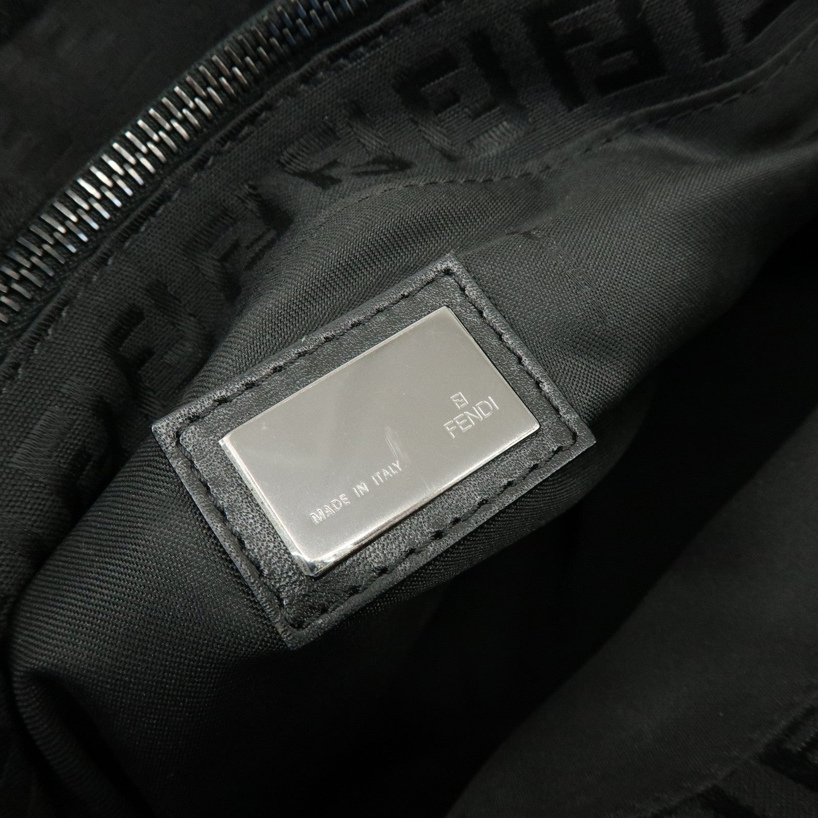 FENDI Zucchino Canvas Leather Tote Bag Shoulder Bag Black 8BH073