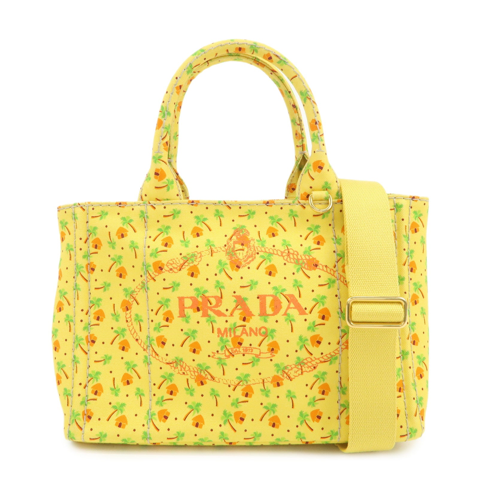PRADA Canapa Mini Canvas 2Way Bag Hand Bag Yellow Orange 1BG439