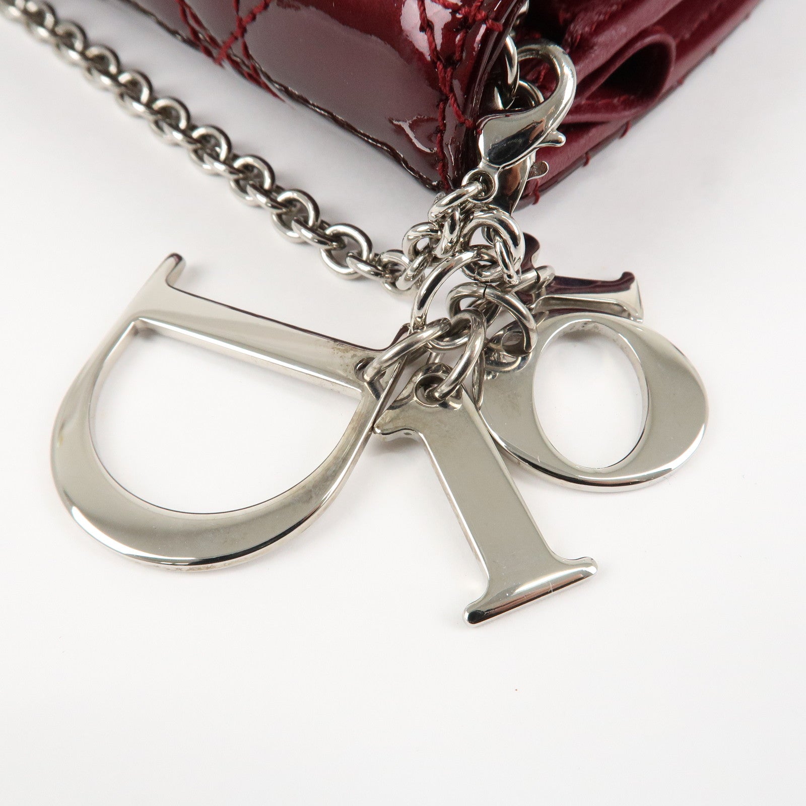 Christian Dior Lady Dior Cannage Patent Leather Chain Wallet Bordeaux Used