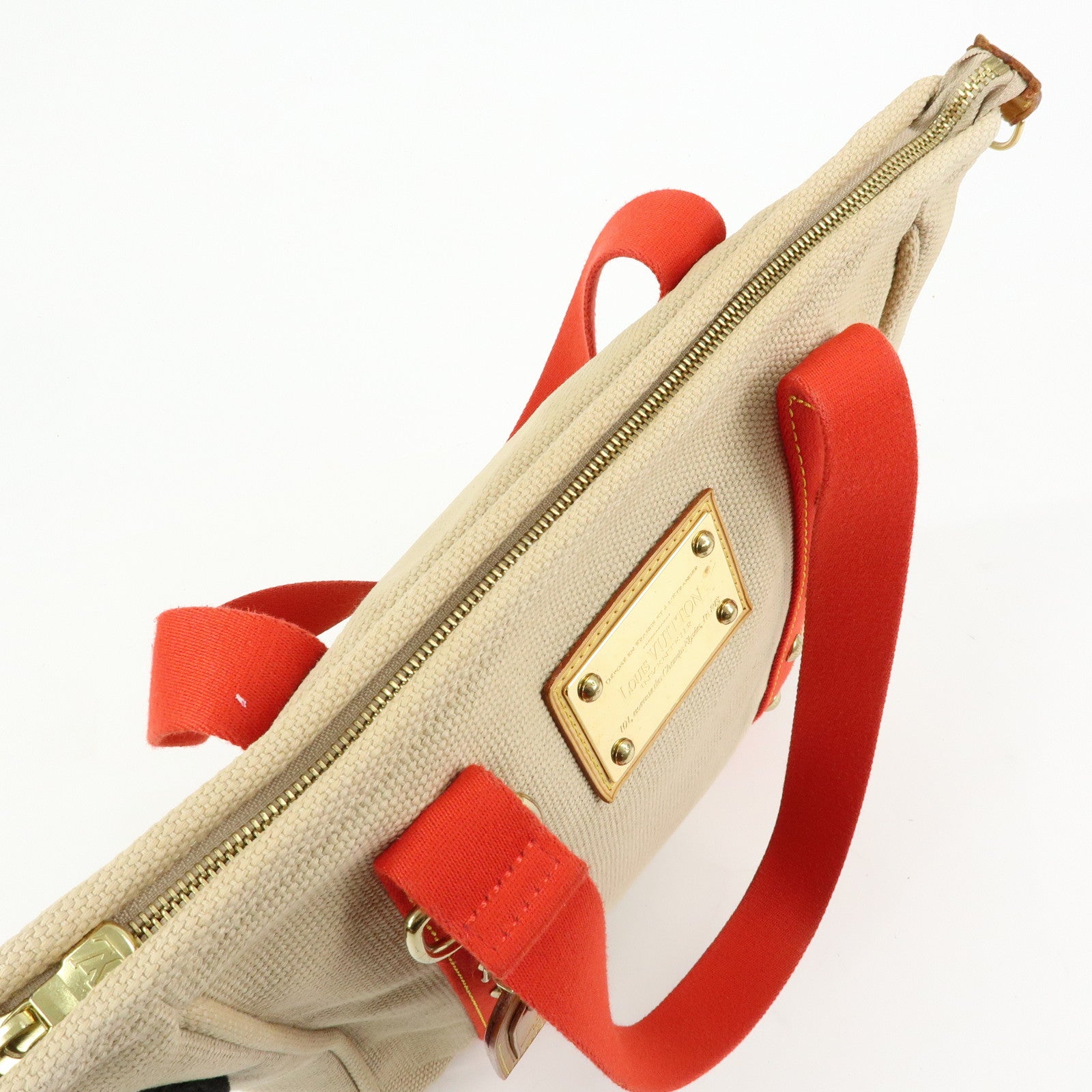 Louis Vuitton Antigua Cabas MM Canvas Leather Tote Bag Beige M40035