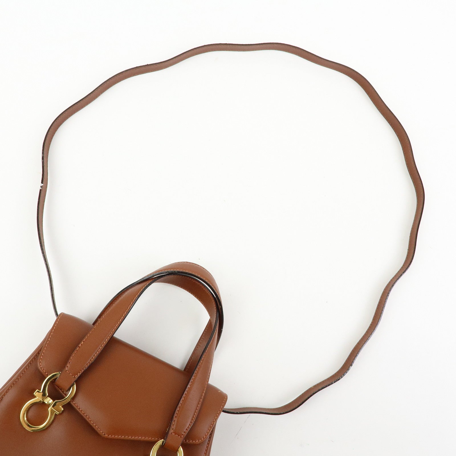 Ferragamo Gancini Leather 2Way Bag Hand Bag Shoulder Bag Brown