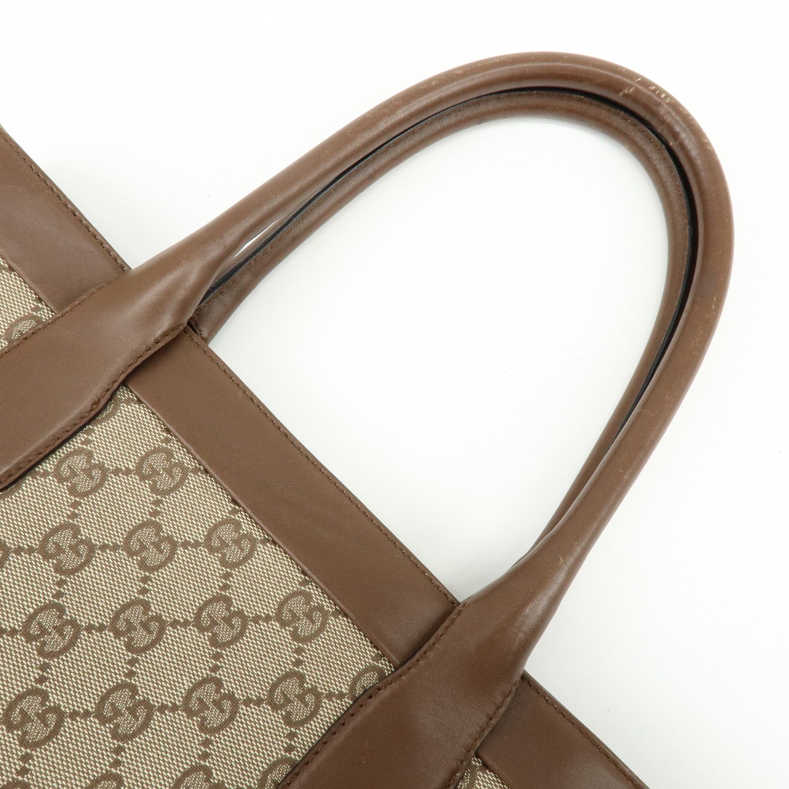 GUCCI GG Canvas Leather Tote Bag Hand Bag Brown 33890