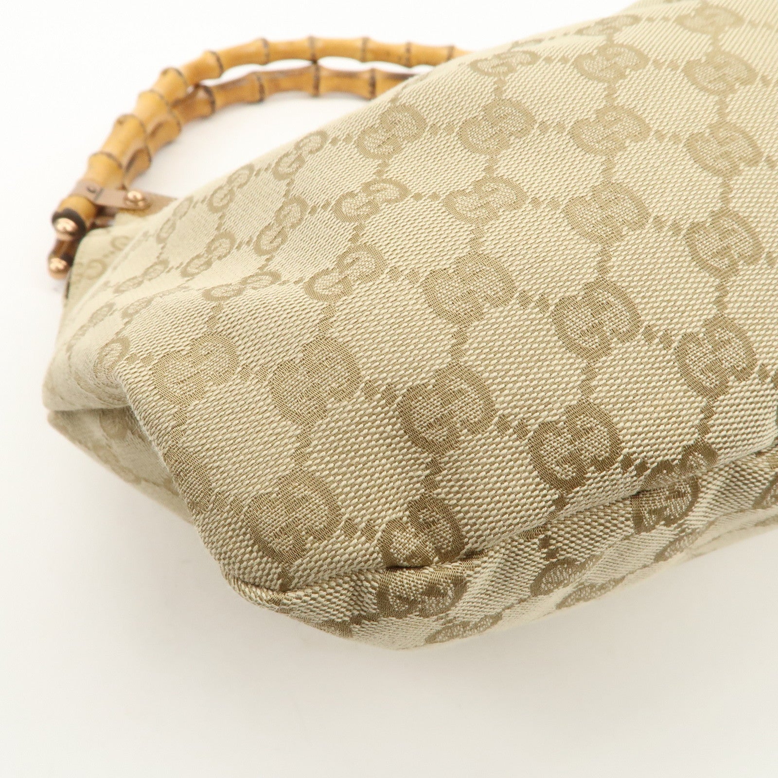 GUCCI Bamboo GG Canvas Shoulder Bag Hand Bag Beige 124293