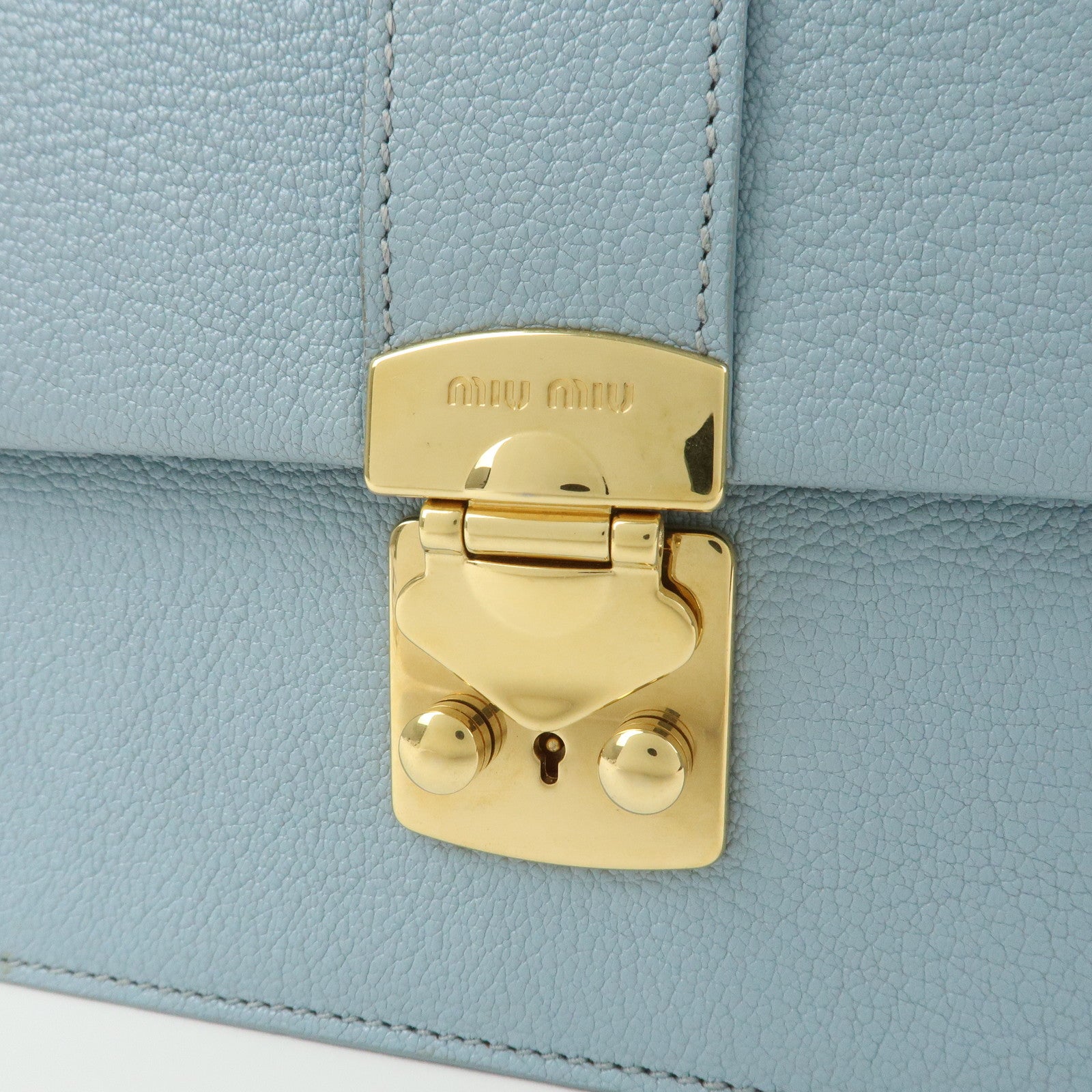 MIU MIU Leather Shoulder Bag Crossbody Bag Light Blue