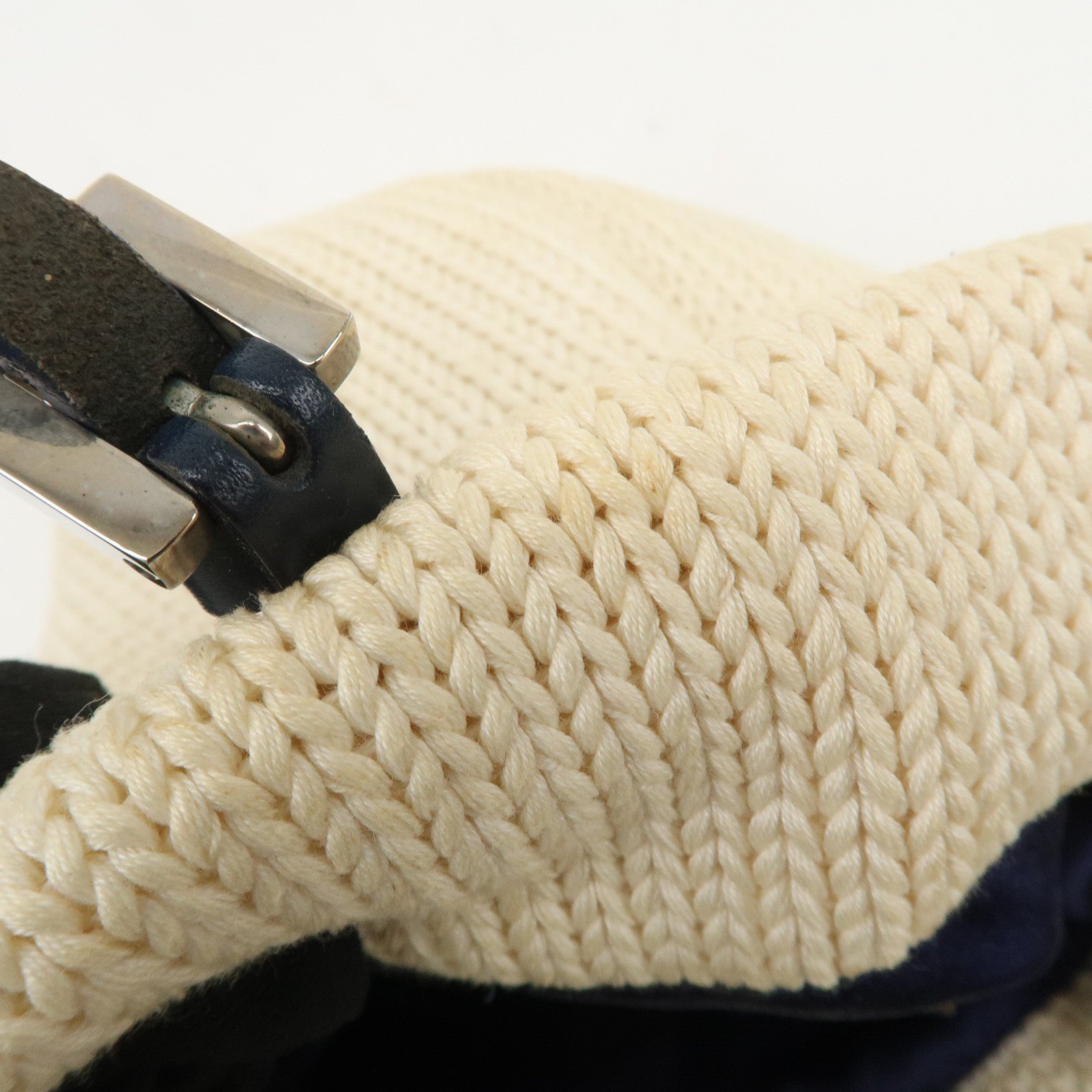 FENDI Logo Wool Leather Hand Bag Shoulder Bag Ivory Navy 26731