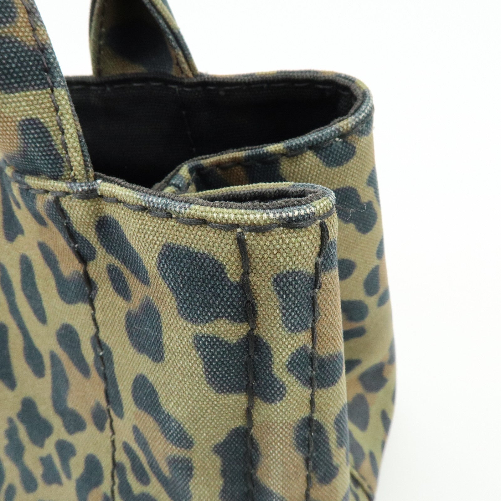 PRADA Canapa Mini Leopard Canvas 2Way Bag Hand Bag Khaki 1BG439