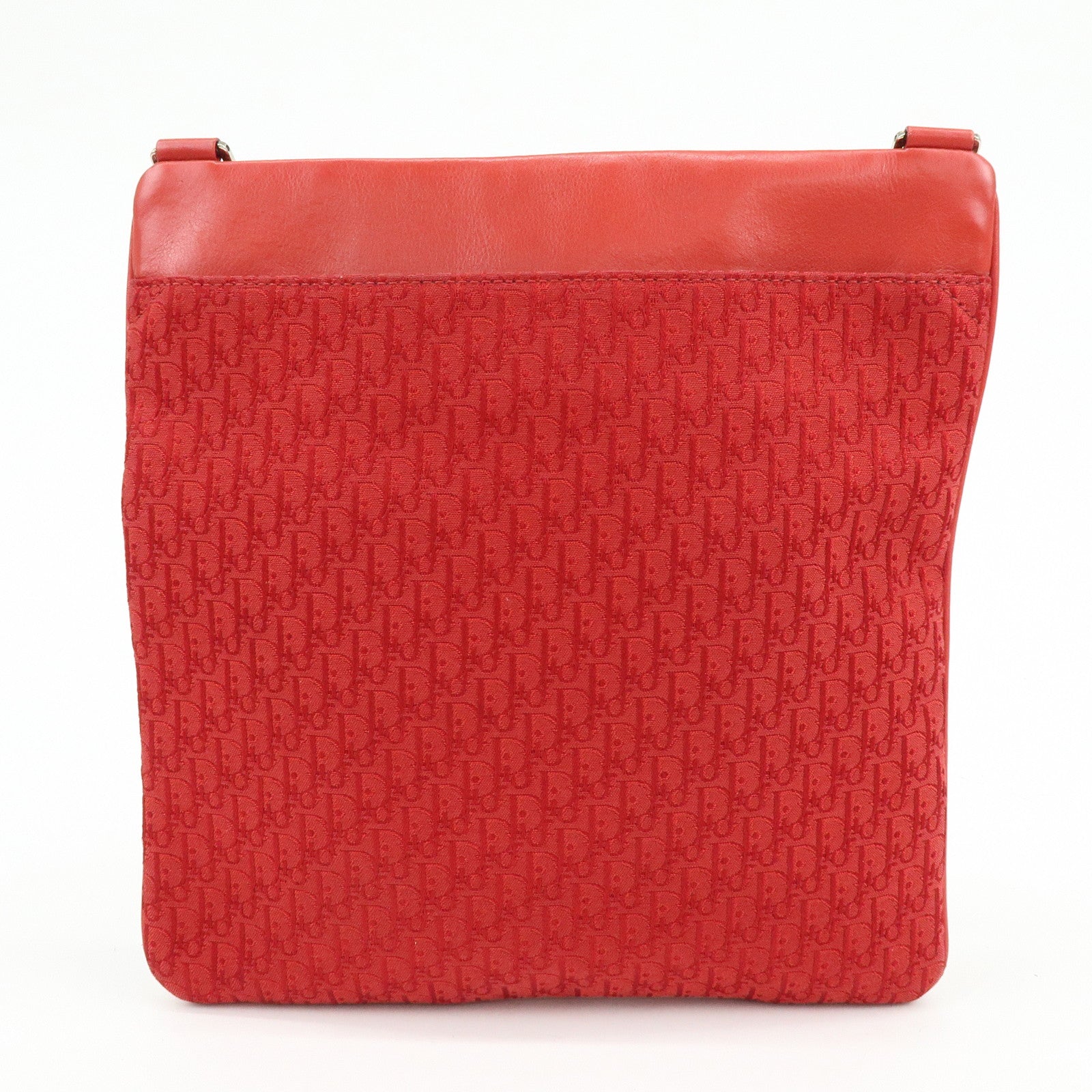 Christian Dior Trotter Jacguard Canvas Leather Shoulder Bag Red