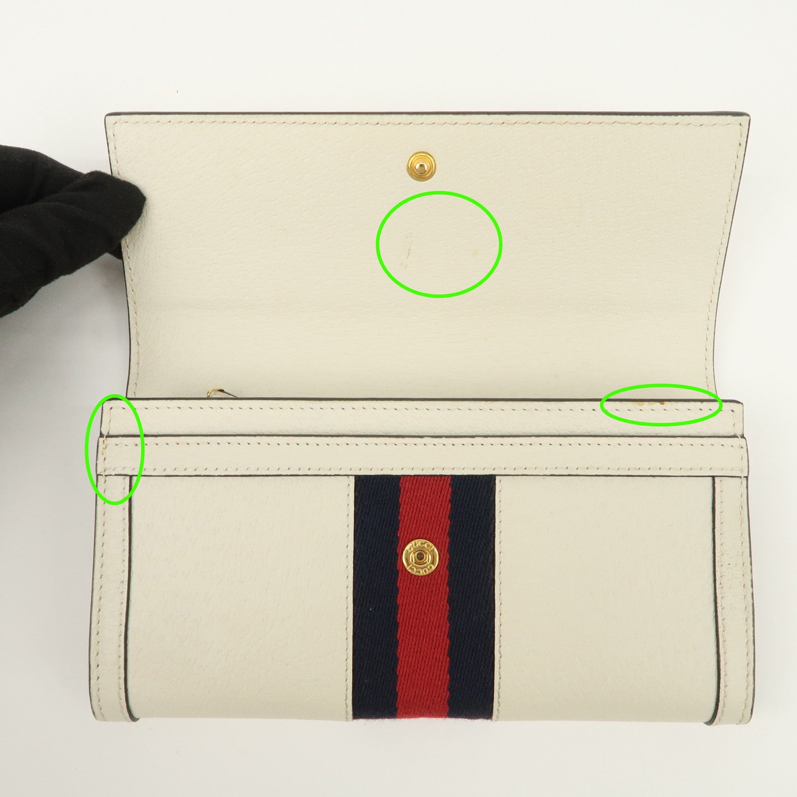 GUCCI Ophidia Sherry GG Marmont Leather Bi-fold Long Wallet Ivory 523153
