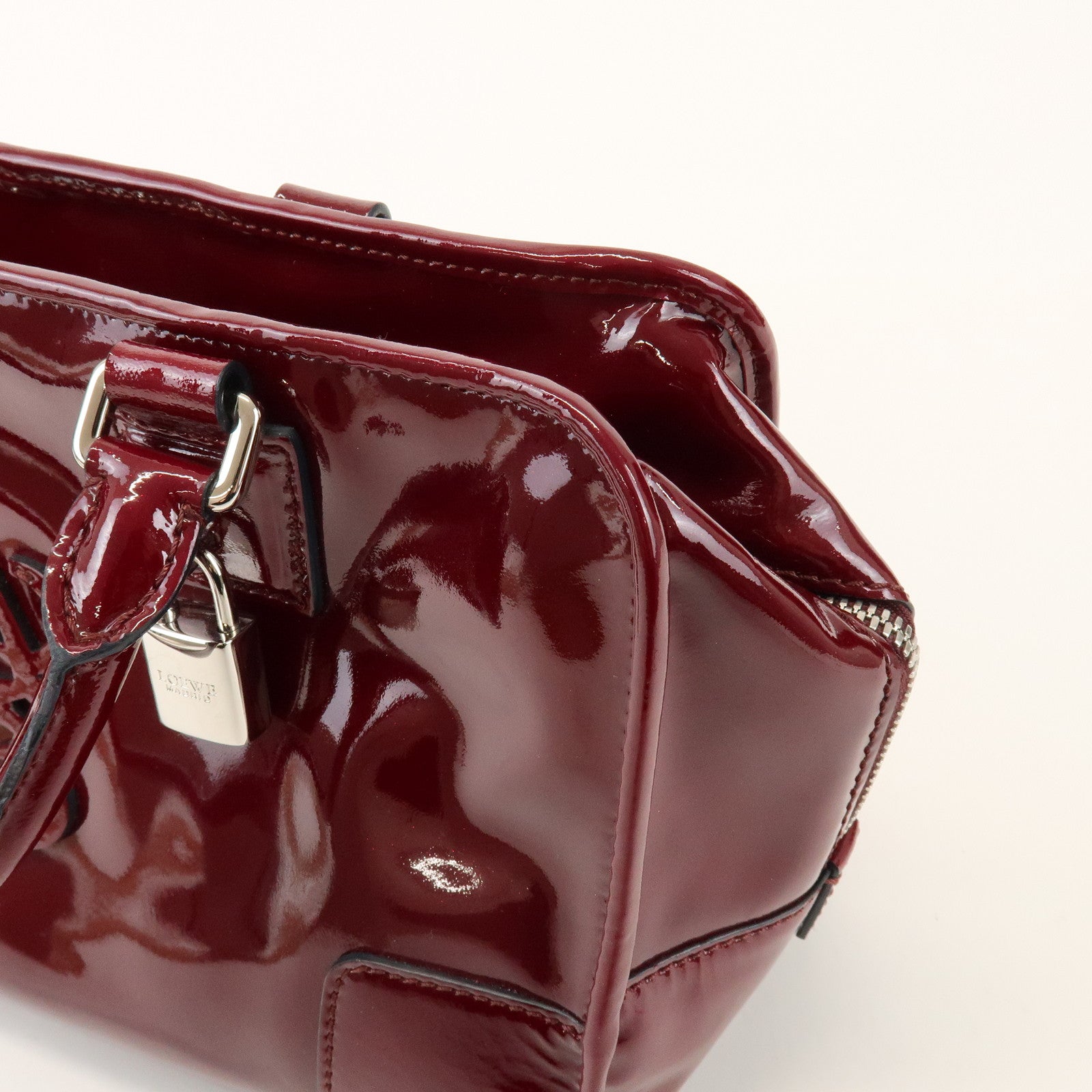 LOEWE Anagram Amazona 32 Patent Leather Hand Bag Burgundy
