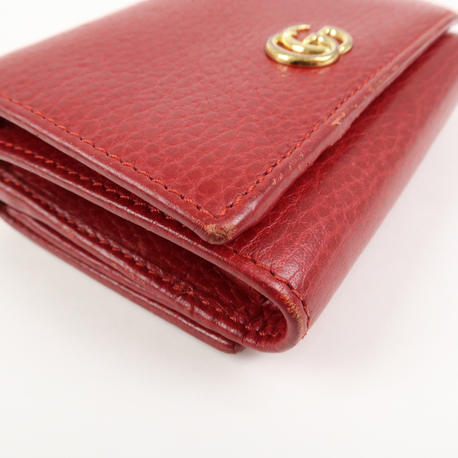 GUCCI GG Marmont Leather Tri-fold Compact Wallet Red 474746