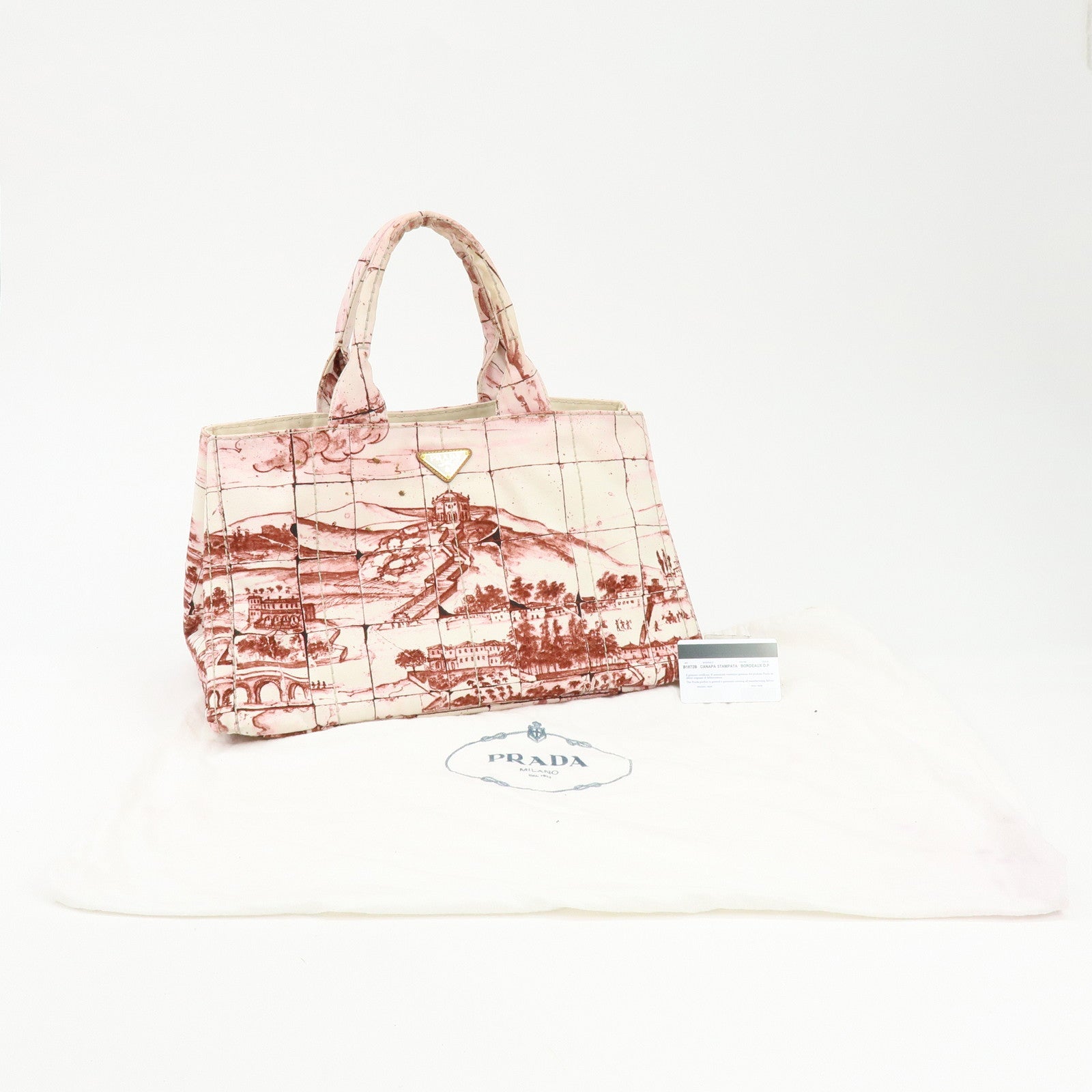 PRADA Canapa Large Triangle Logo Canvas Tote Bag Bordeaux B1872B