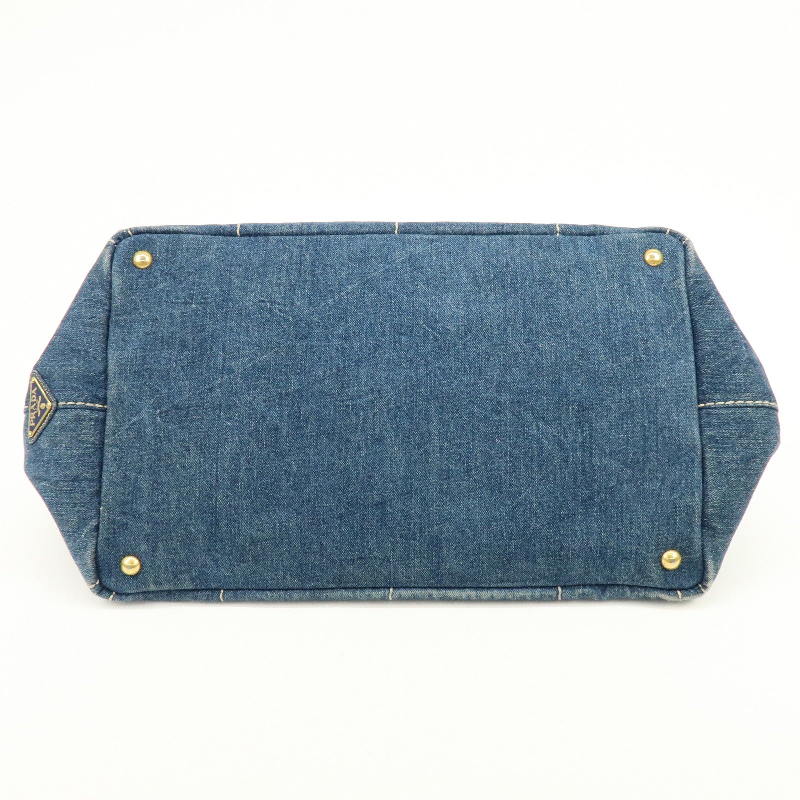 PRADA Logo Canapa Canvas Denim Large Tote Hand Bag Blue BN1872