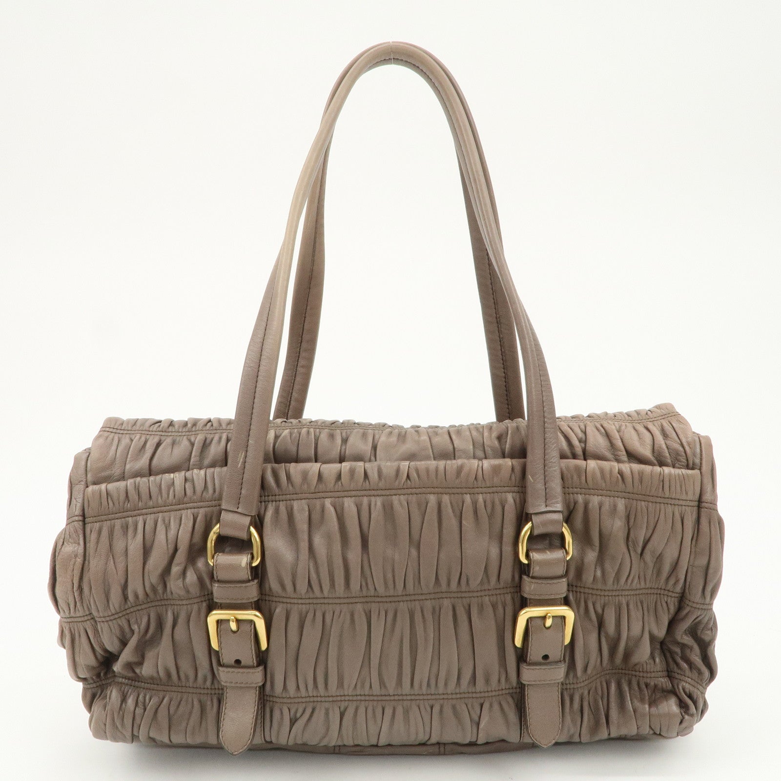 PRADA Logo Nappa Gaufre Leather Shoulder Bag Greige BR4443