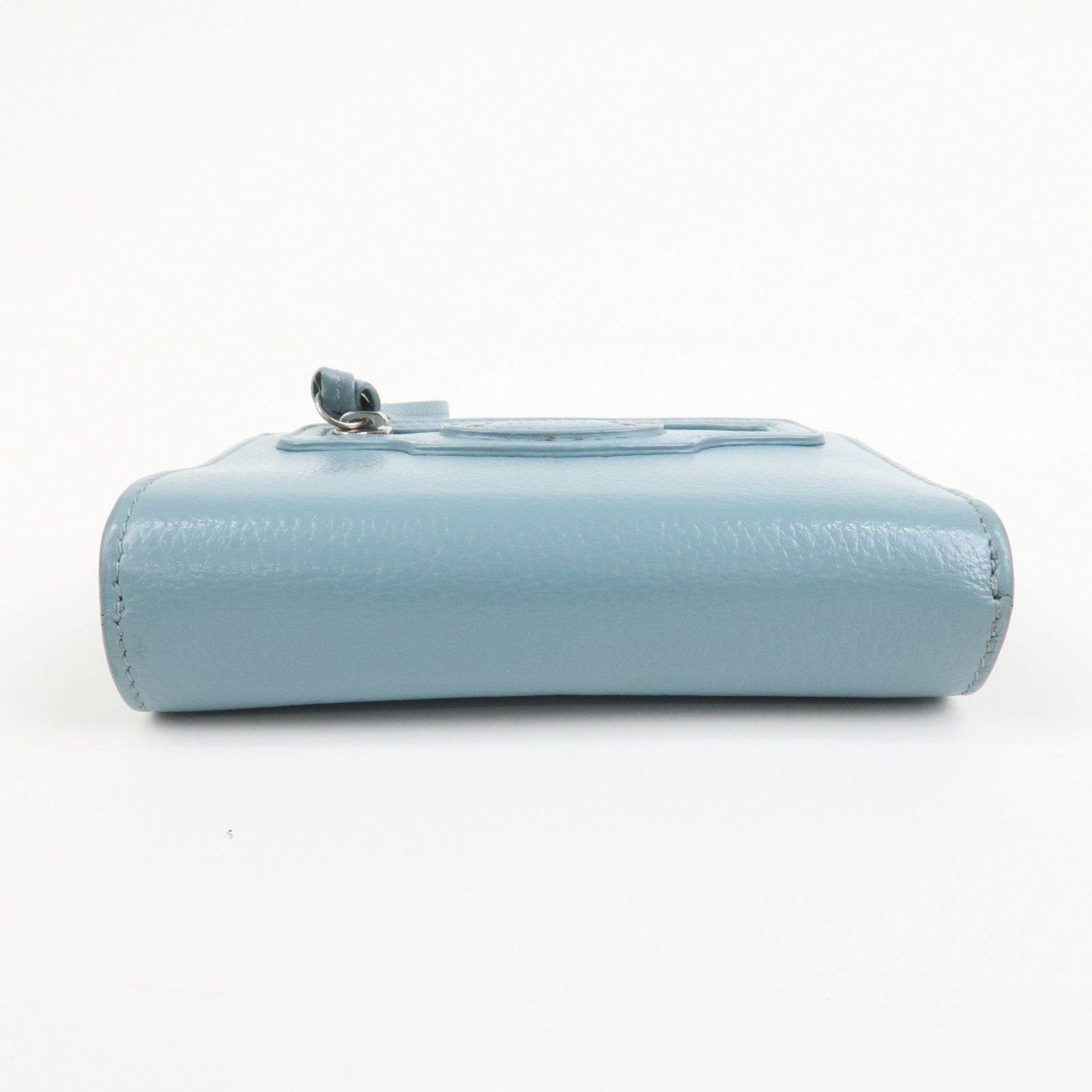 BALENCIAGA Leather Bi-Fold Compact Wallet Light Blue