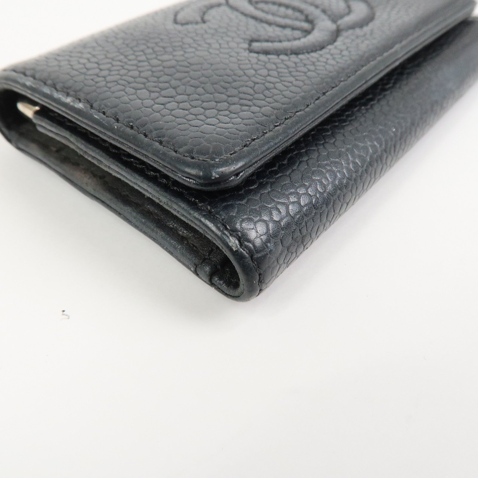 CHANEL COCO Mark Caviarskin Leather Key Case Key Holder Black