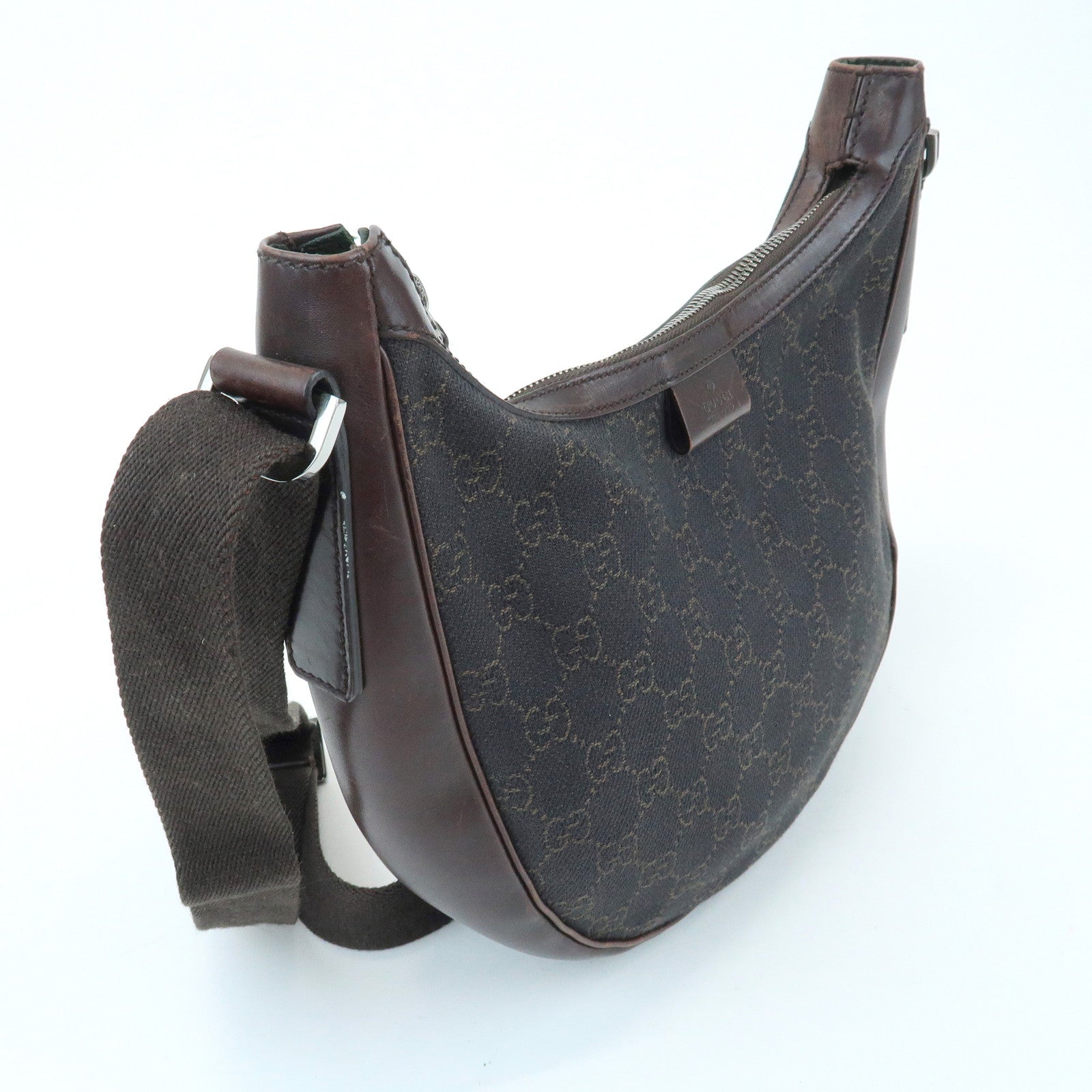 GUCCI GG Denim Leather Shoulder Crossbody Bag Dark Brown 101682