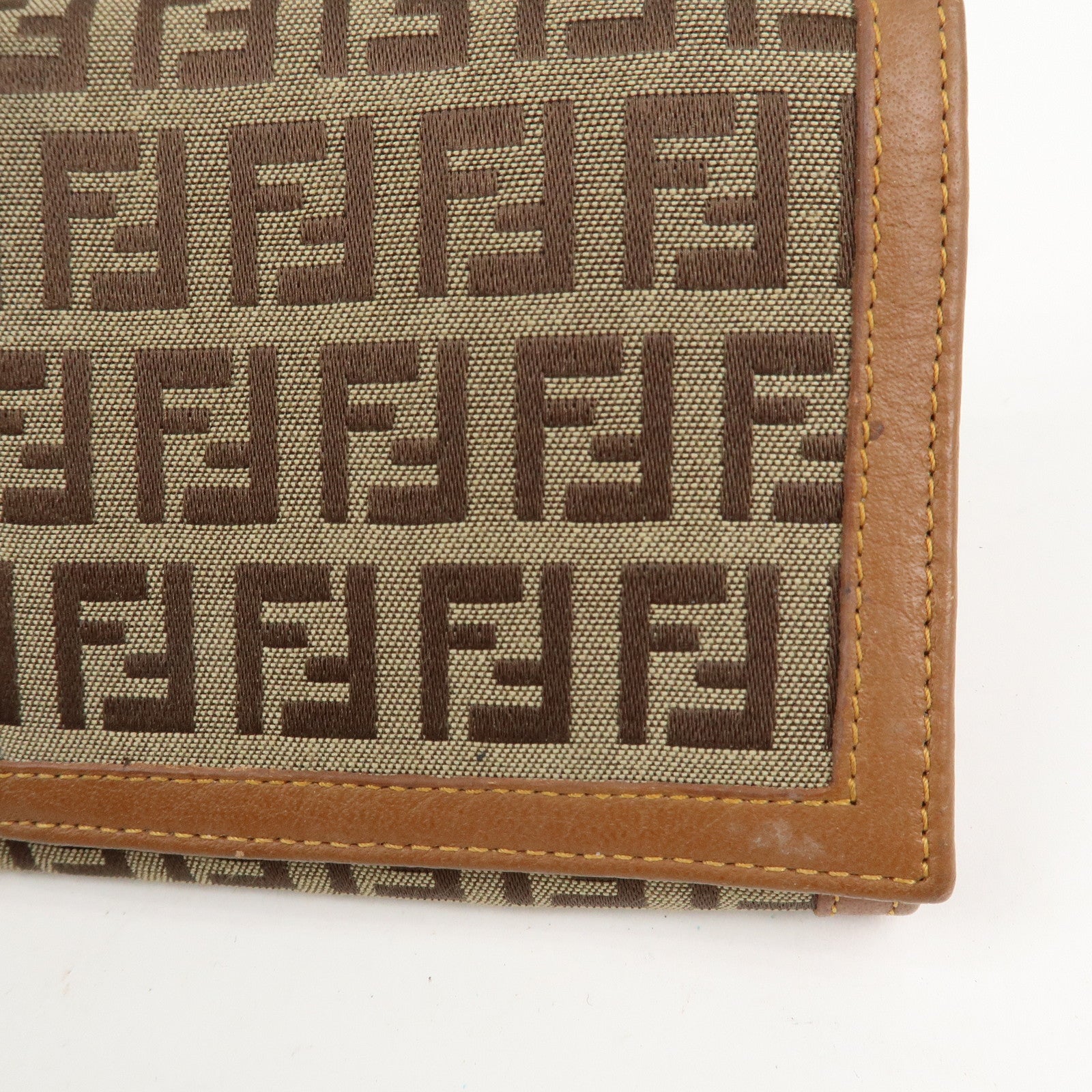FENDI Zucchino Canvas Leather Bi-fold Long Wallet Brown 8M0000