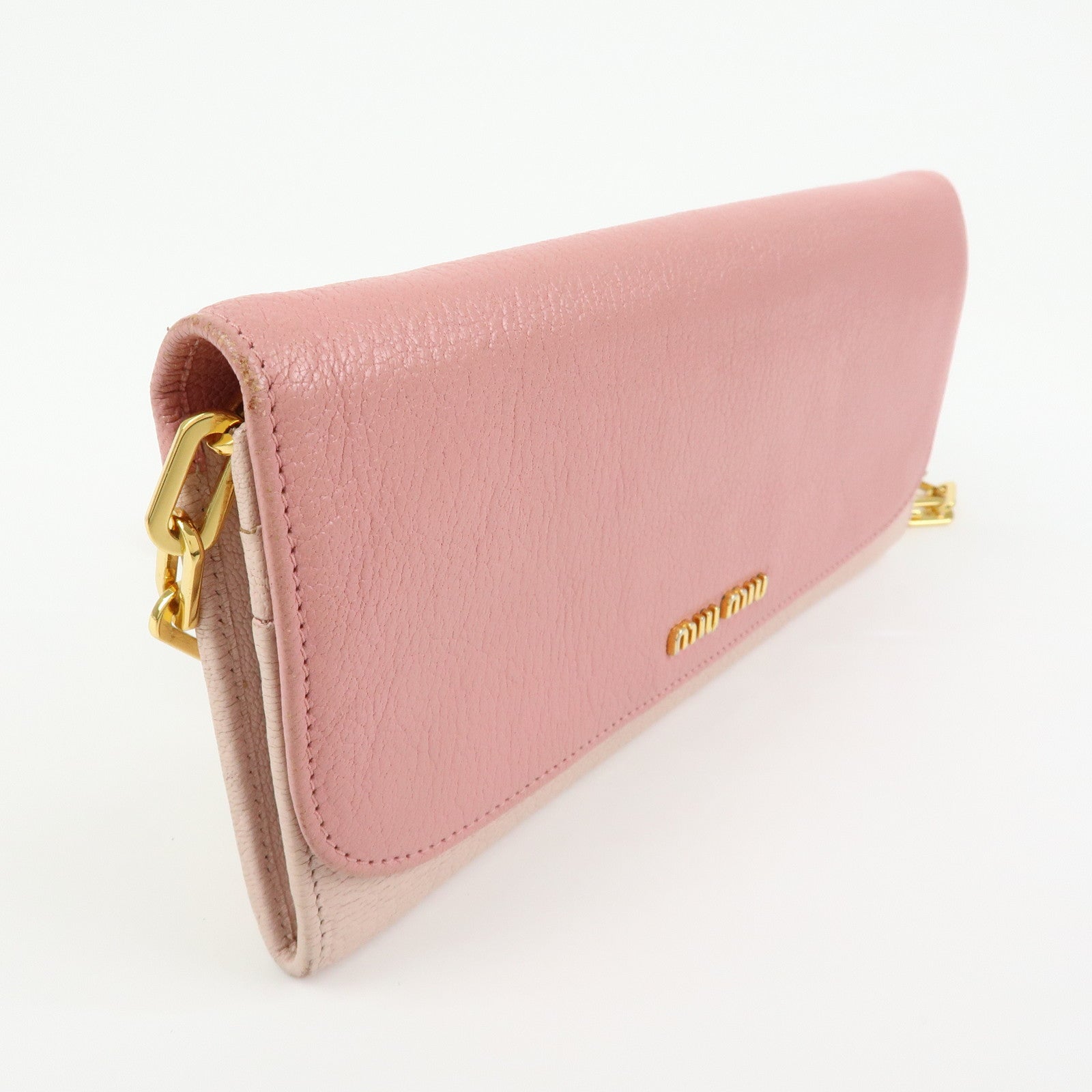 MIU MIU Madras Leather Chain Shoulder Wallet Bag Pink 5M1290