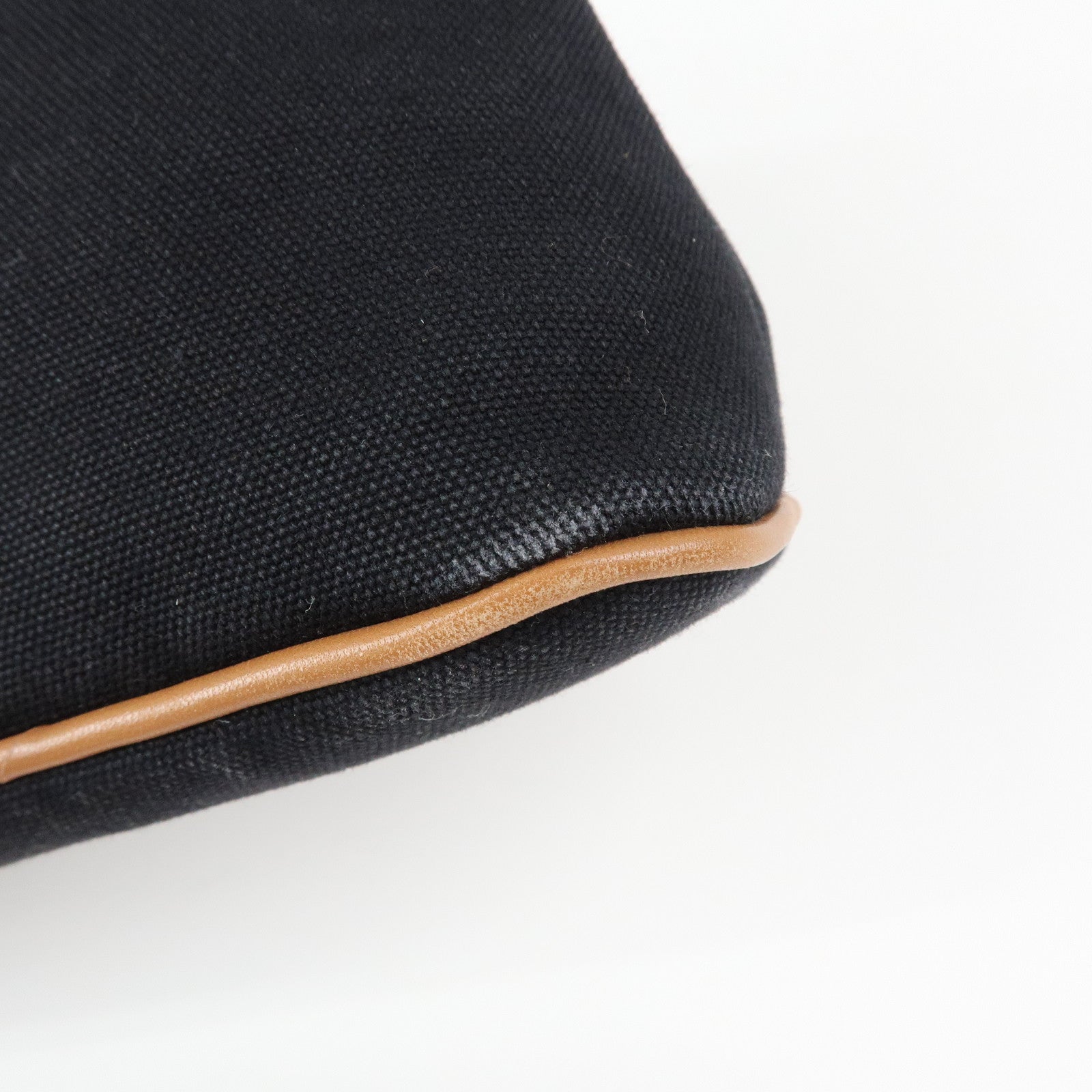 HERMES Bolide MM Cotton Leather Cosmetic Pouch Black Beige