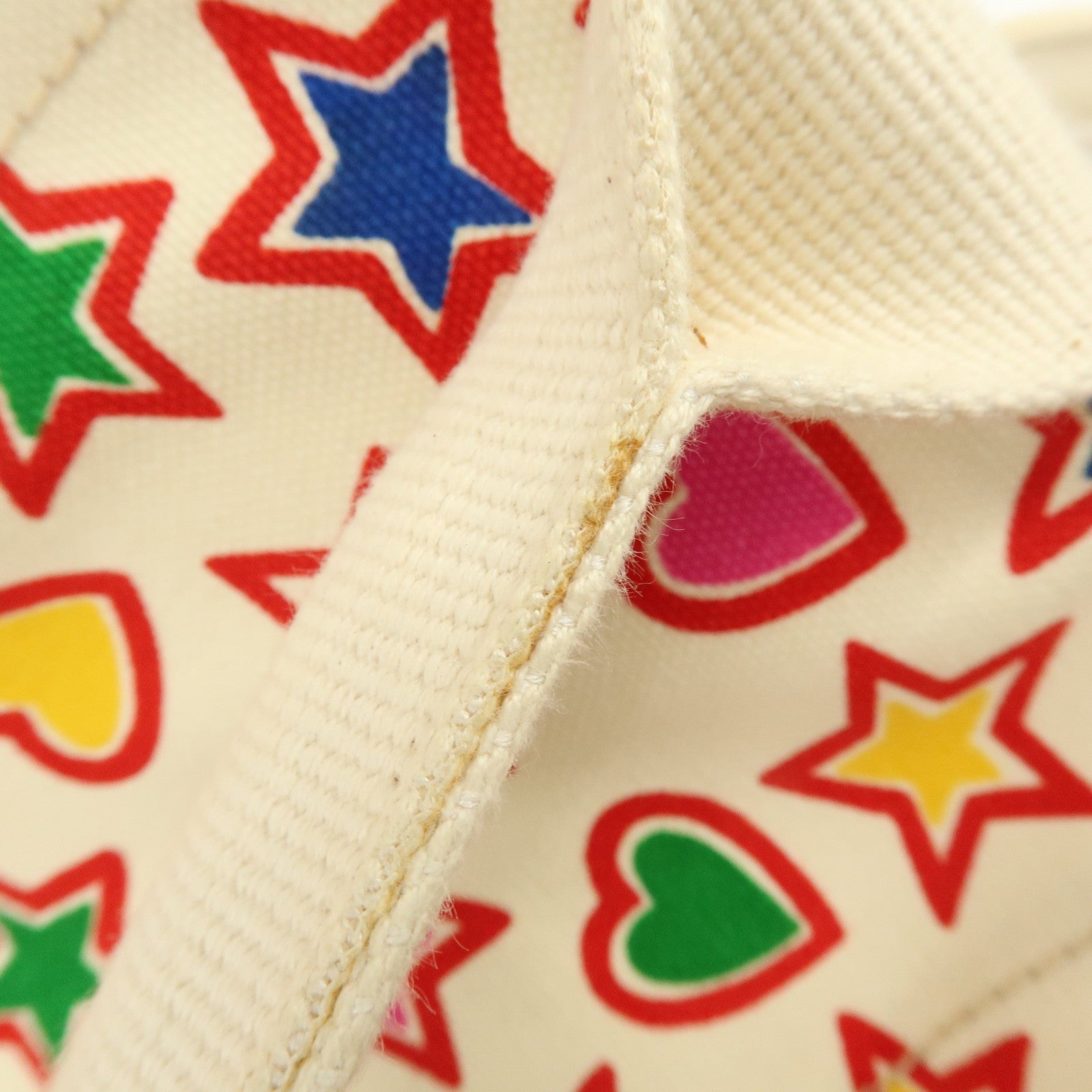 PRADA Triangle Logo Canapa Large Star Heart Canvas Tote Bag BN1872
