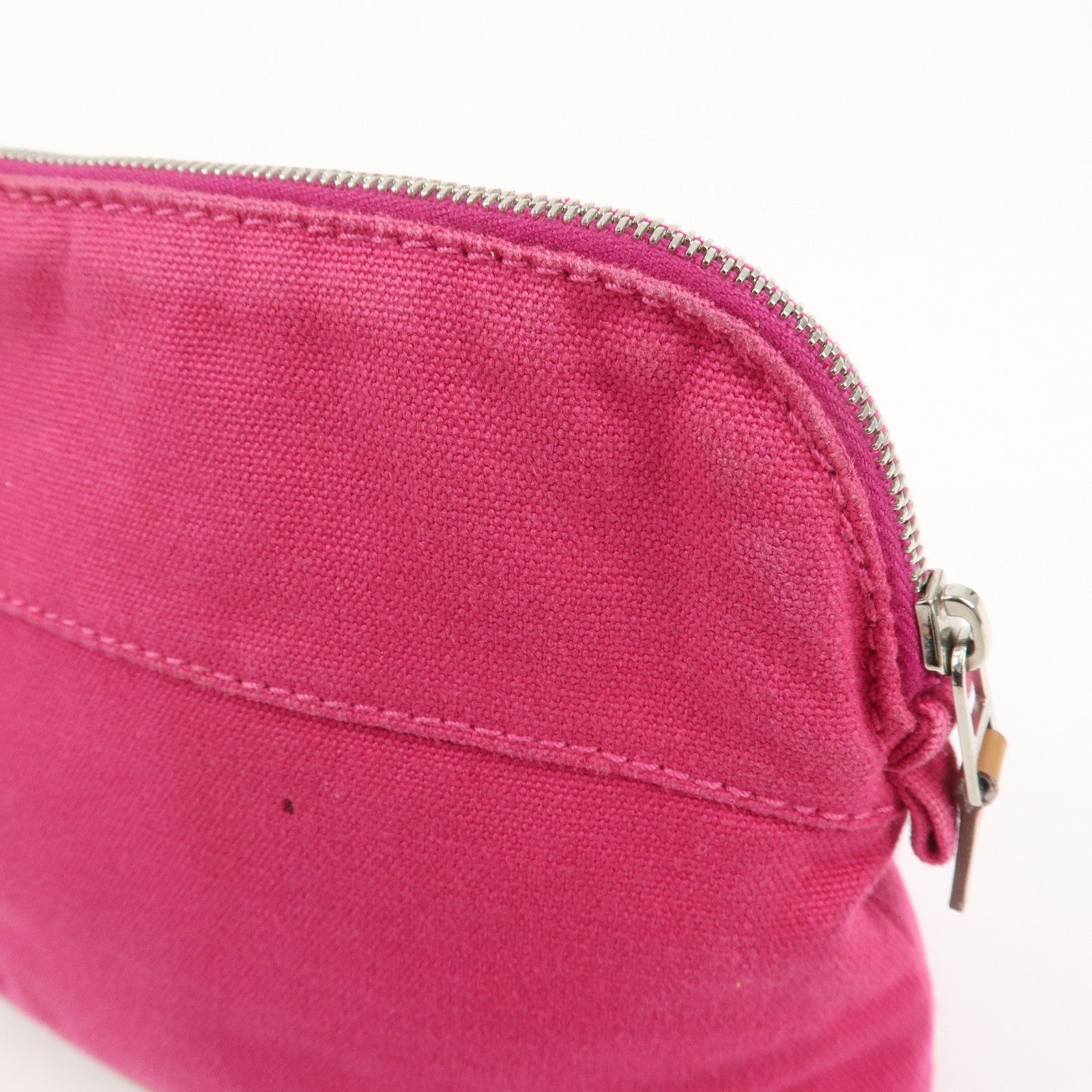 HERMES Canvas Leather Bolide Pouch PM Cosmetic Pouch Pink