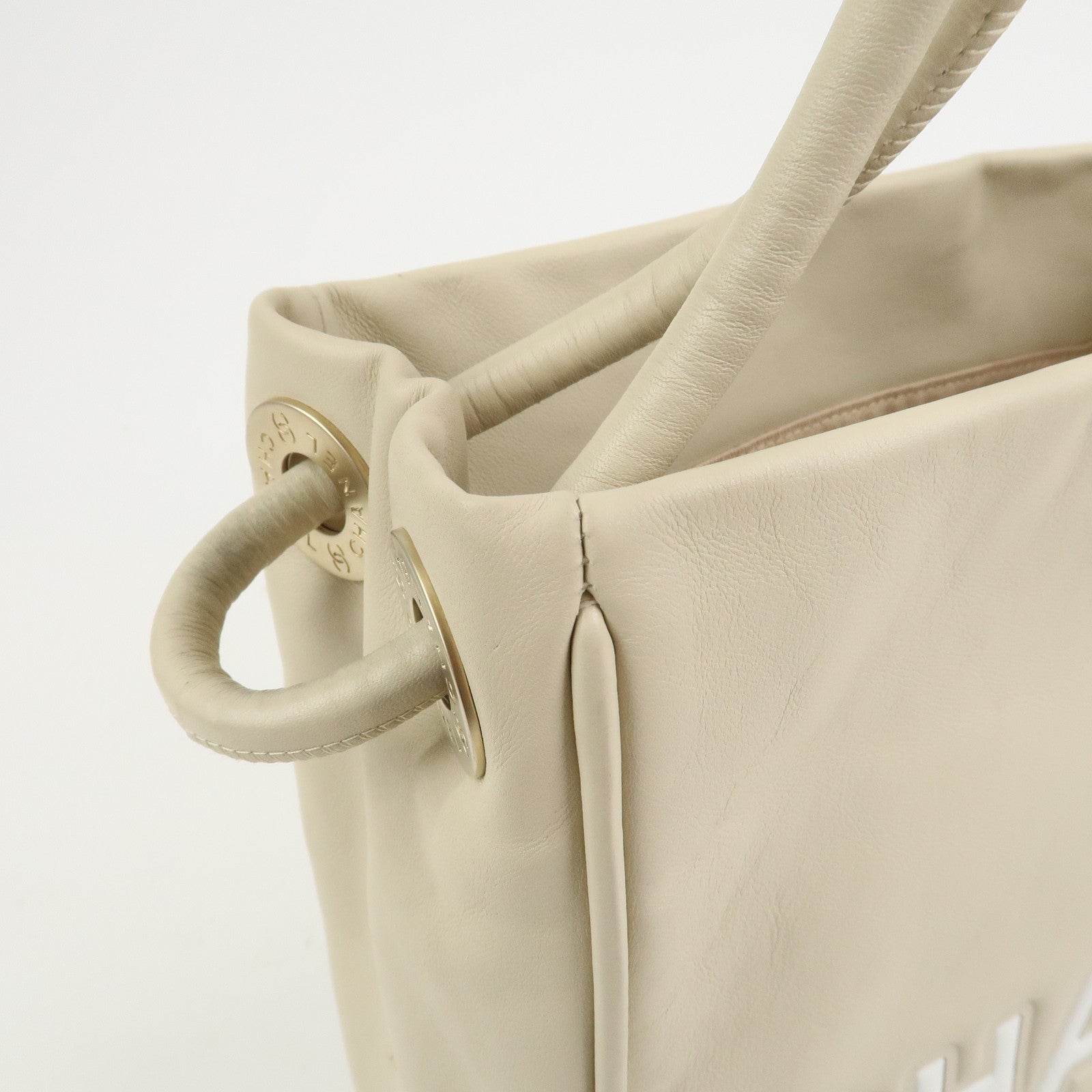 CHANEL Camelia Lambskin Hand Bag Tote Bag Ivory A20856