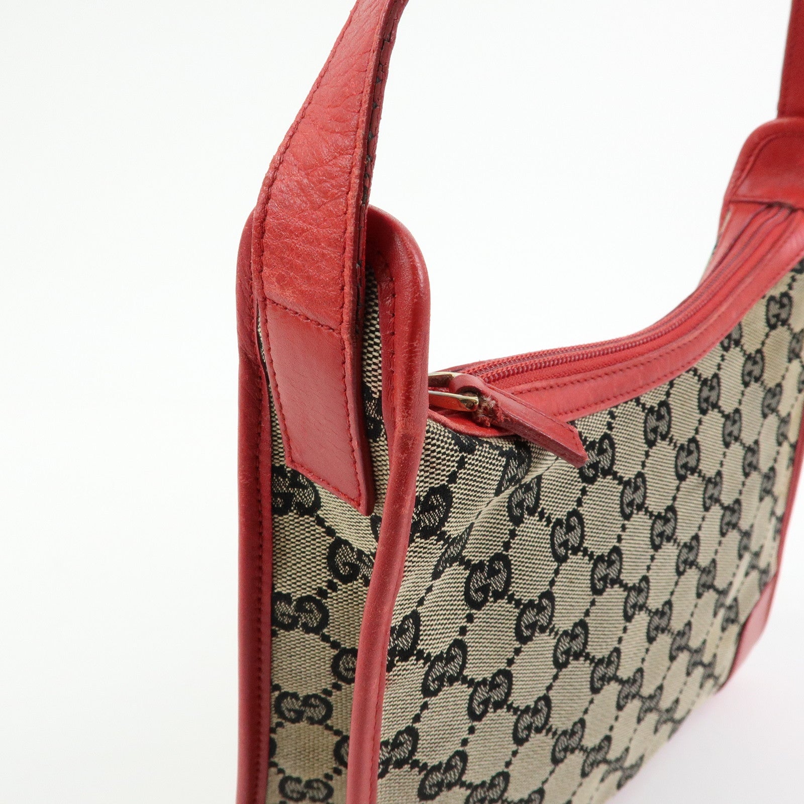 GUCCI GG Canvas Leather Shoulder Bag Hand Bag Beige Red 001・4206