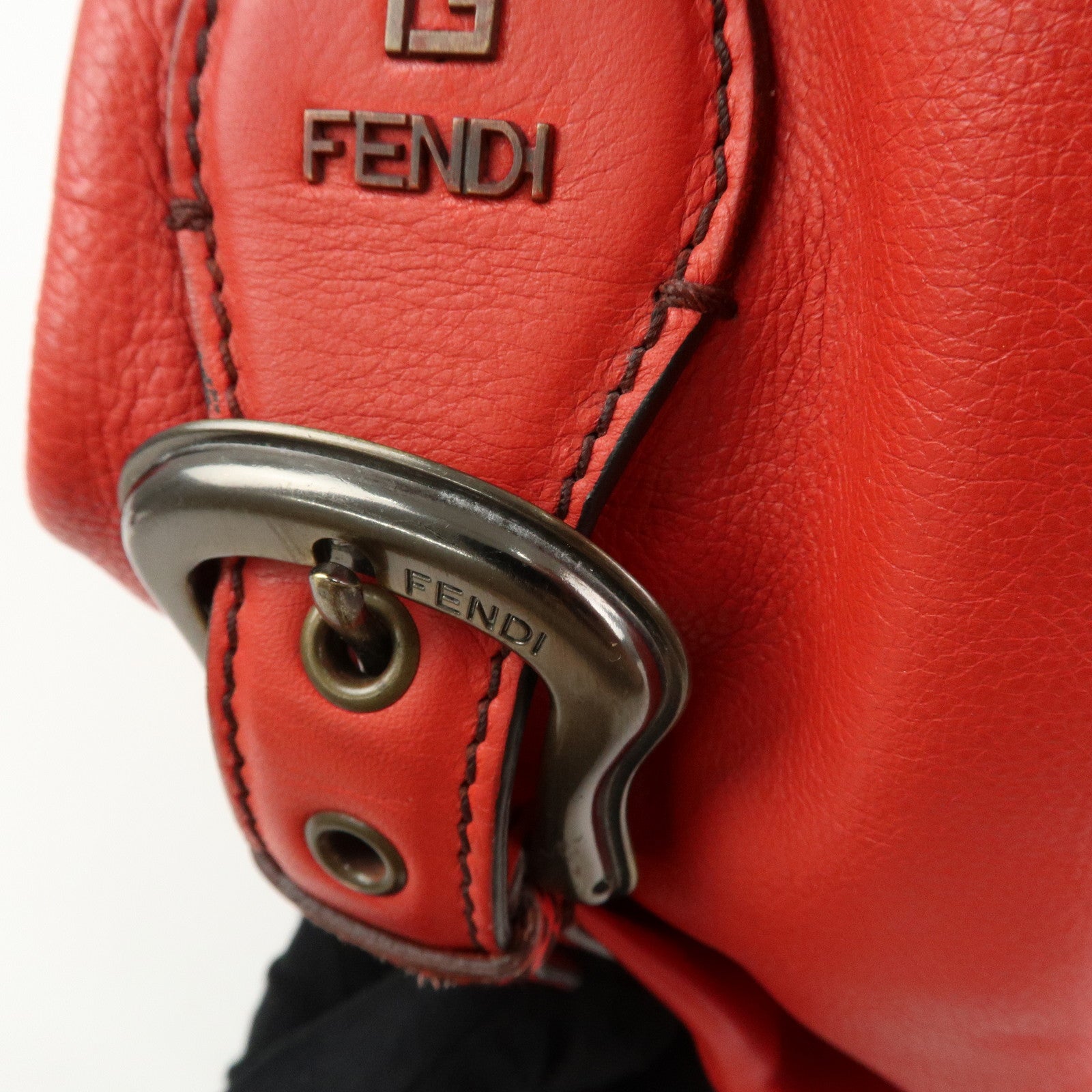 FENDI Logo Leather Shoulder Bag Hand Bag Doctor's Bag Red 8BR579
