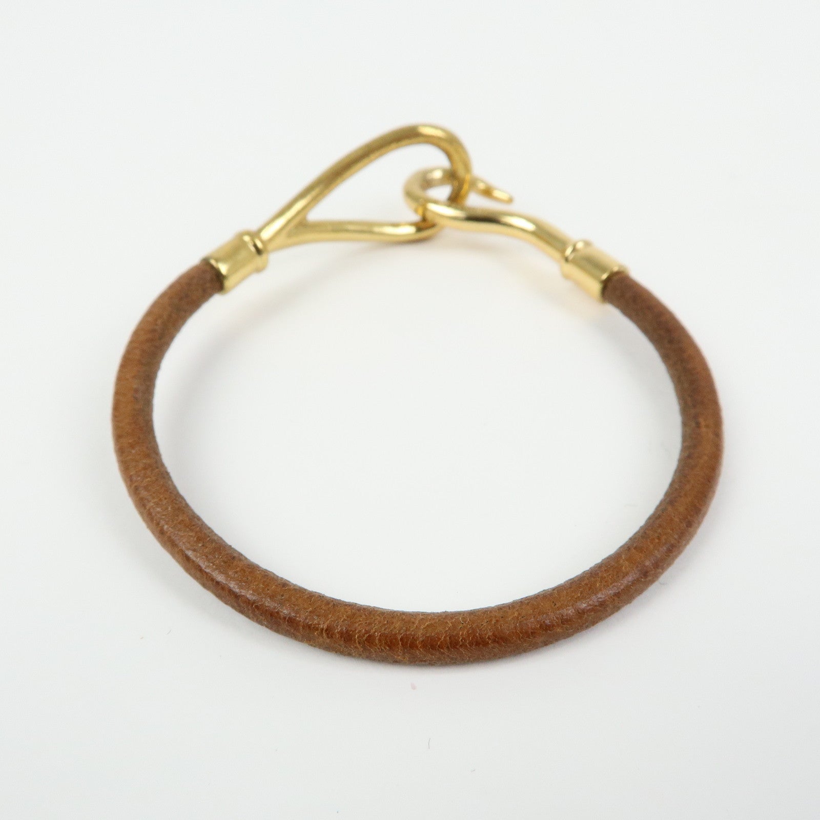 HERMES Jumbo Choker Leather Metal Bracelet Brown Gold